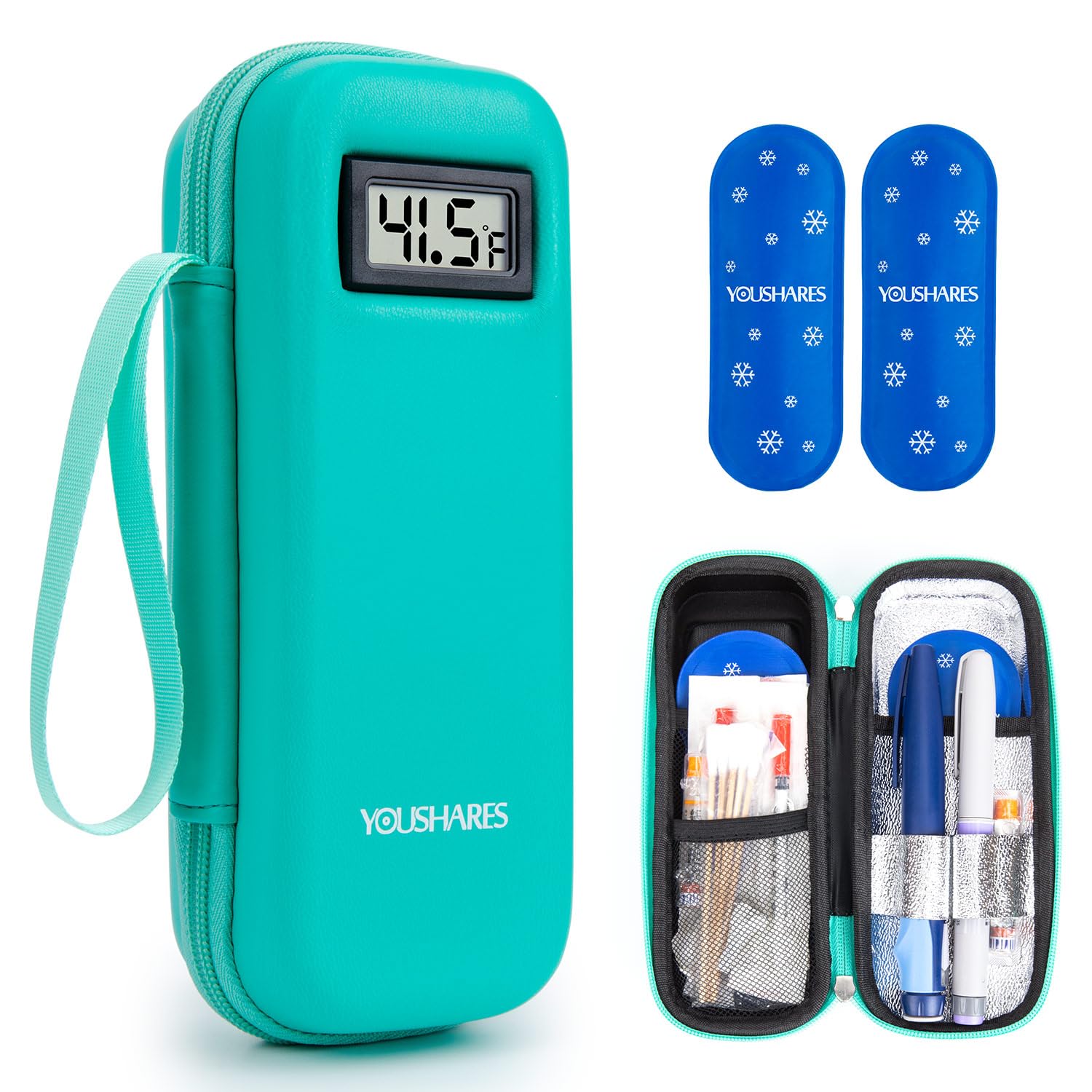 YOUSHARES Insulin Cooler Travel Case with Temperature Display - Refrigerated Medicine Cooling Bag with 2 TSA Approved Ice Pack, Medication Pen Diabetic Supplies Organizer for Trip and Daily