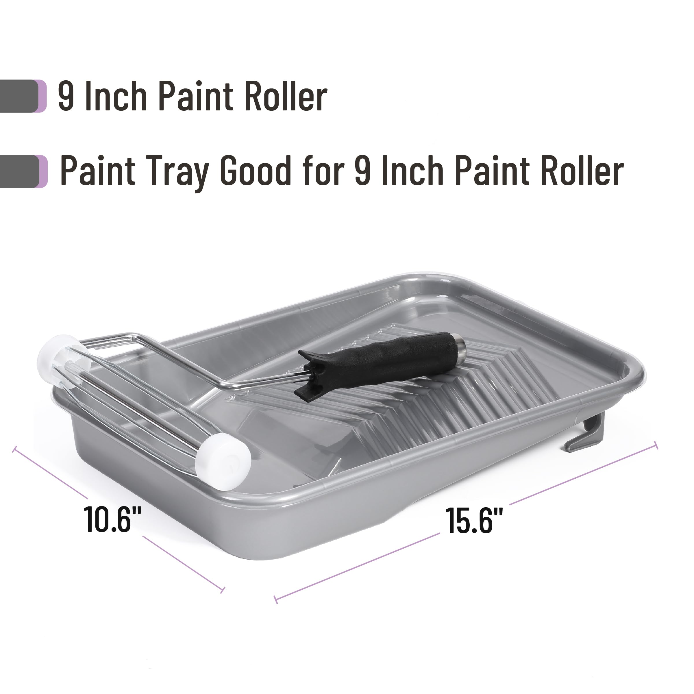 Bates- Paint Tray Set, 9-Inch, 12 pcs, Plastic Paint Tray with 10 Tray Liner, Textured Deep Capacity Disposable Paint Tray with Wire Roller Frame, Paint Pan Liners, Transparent Paint Pans Trays