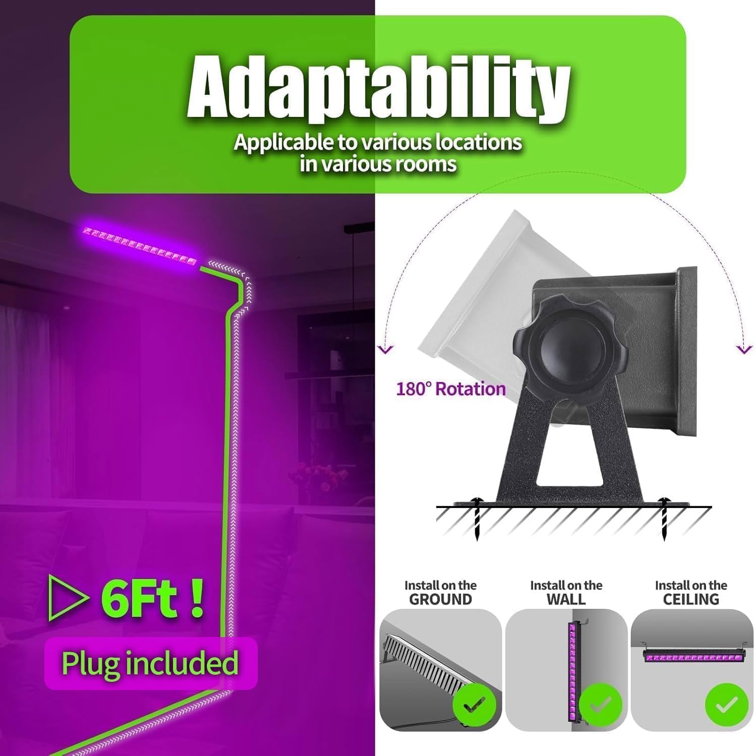 THECHAM 42W LED Black Light Bar, IP66 Waterproof Blacklight Bar with 6ft Cord+Plug+Switch, Black Lights for Glow Party, Fluorescent Poster, Body Paint, Birthday, Halloween, Bedroom, Classroom