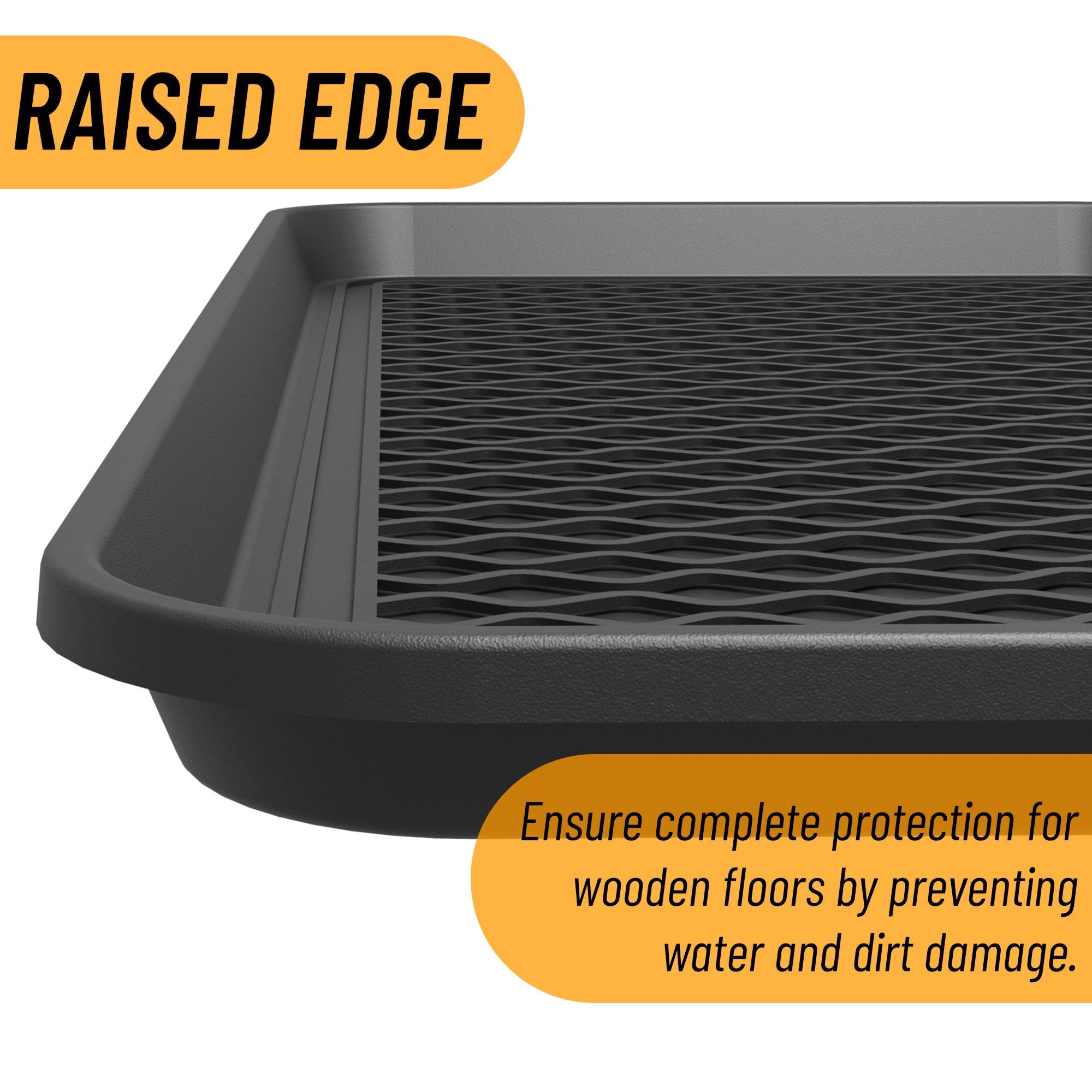 Ottomanson 15” x 30” Multi-Purpose Boot Tray - Waterproof Mat for Shoes, Pet Food, Litter Box, Painting & Planting - 1.2” Raised Edge for Spill Protection