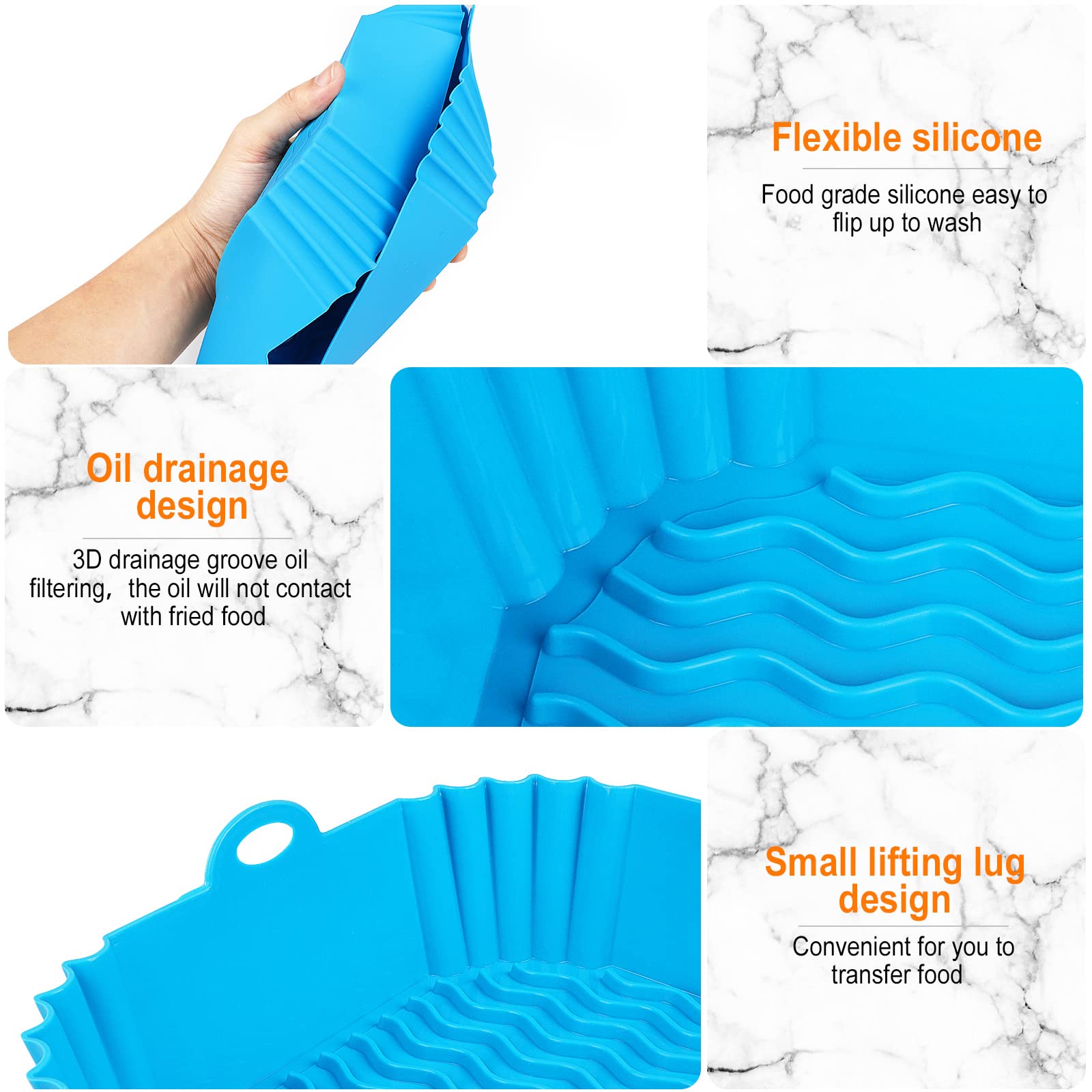 Boribim 2 PCS Square Silicone Air Fryer Liners - 8 Inch Reusable Air Fryer Pot - Air Fryer Accessories - Air Fryer Inserts for 4 to 7 QT Oven Microwave Accessories (Red + Blue)