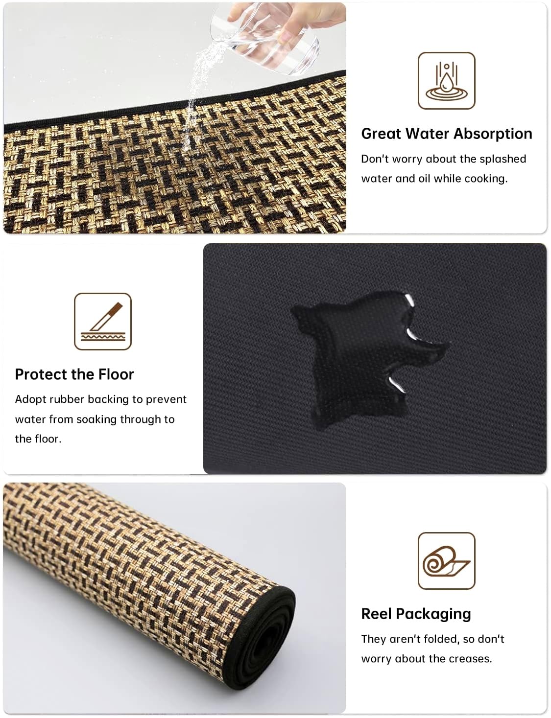 eqivei Kitchen Rugs and Mats Non Skid Washable Set of 2 PCS, Absorbent Runner Rugs for Kitchen, Front of Sink, Kitchen Mats for Floor, 17.3"x 47"+17.3"x 29" (Black)