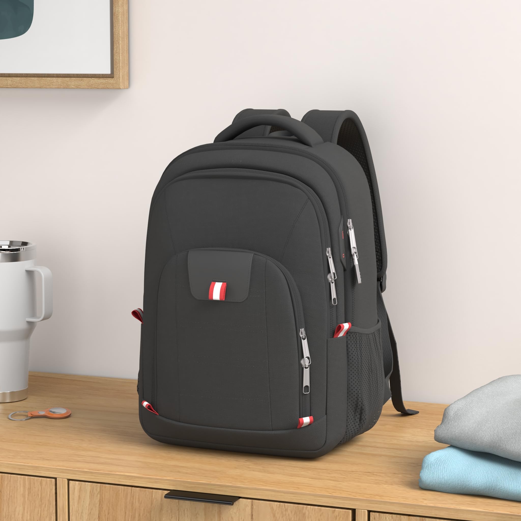 Travel Laptop Backpack, Black Backpack for Men and Women with USB Slit Business Computer Back Pack (Black, 15.6 Inch)