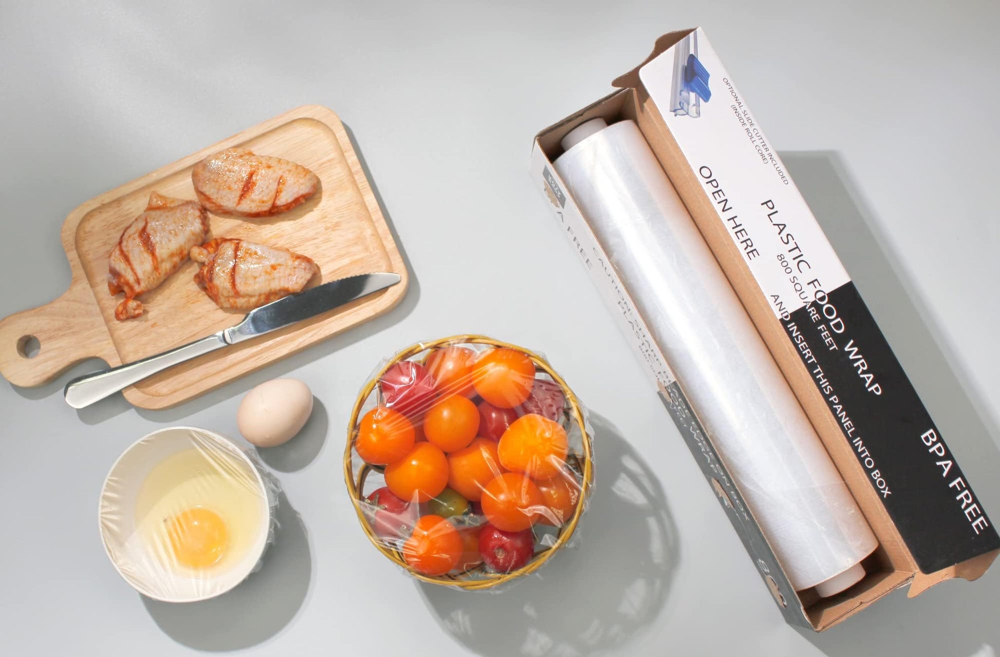 Plastic Food Wrap- 800 SQ. FT. BPA-Free, Includes Optional Slide Cutter, Extra Cling And No Mess, Clear