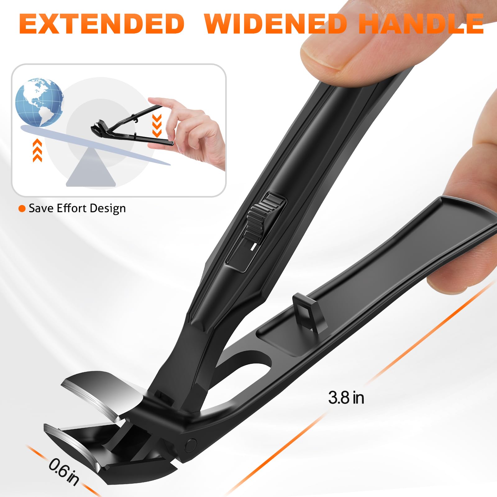 Toenail Clippers for Seniors Thick Toenails, Upgrade Angled Head Large Toe Nail Clippers for Men with Wide Jaw Opening, Sharp Heavy Duty Fingernail Clipper Cutter with Catcher Long Handle -Black