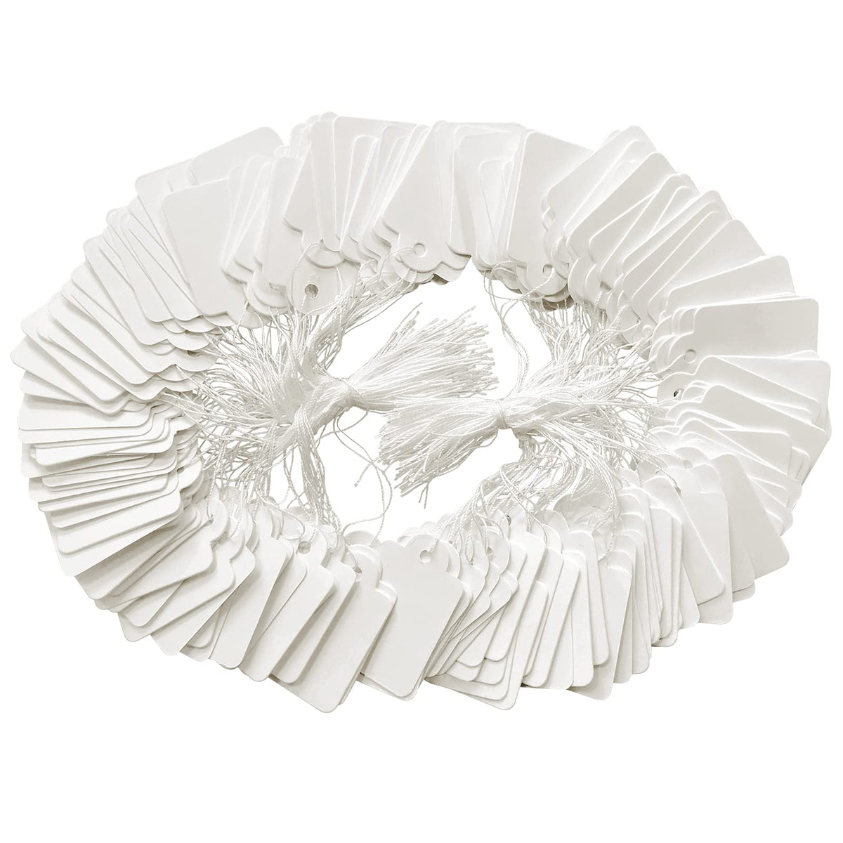 200 White Price Display Tags with String for Jewelry, Clothing - 1.38 x 0.87 Inches