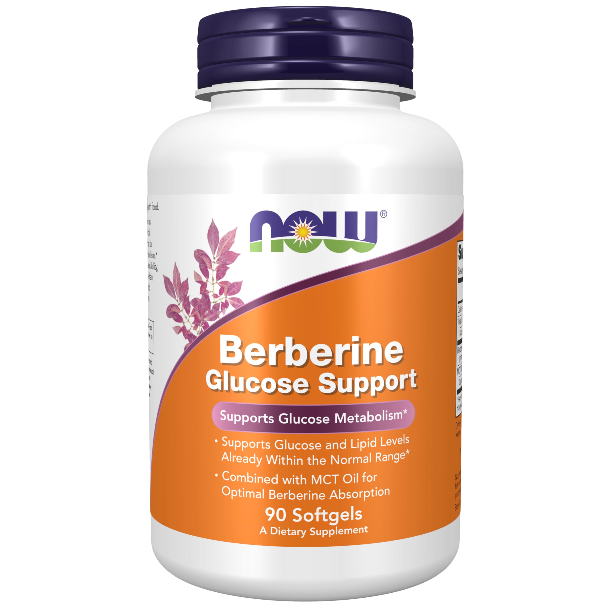 NOW Foods Supplements, دعم الجلوكوز بالبربرين، مدمج مع زيت MCT لامتصاص البربرين الأمثل، 90 كبسولة هلامية