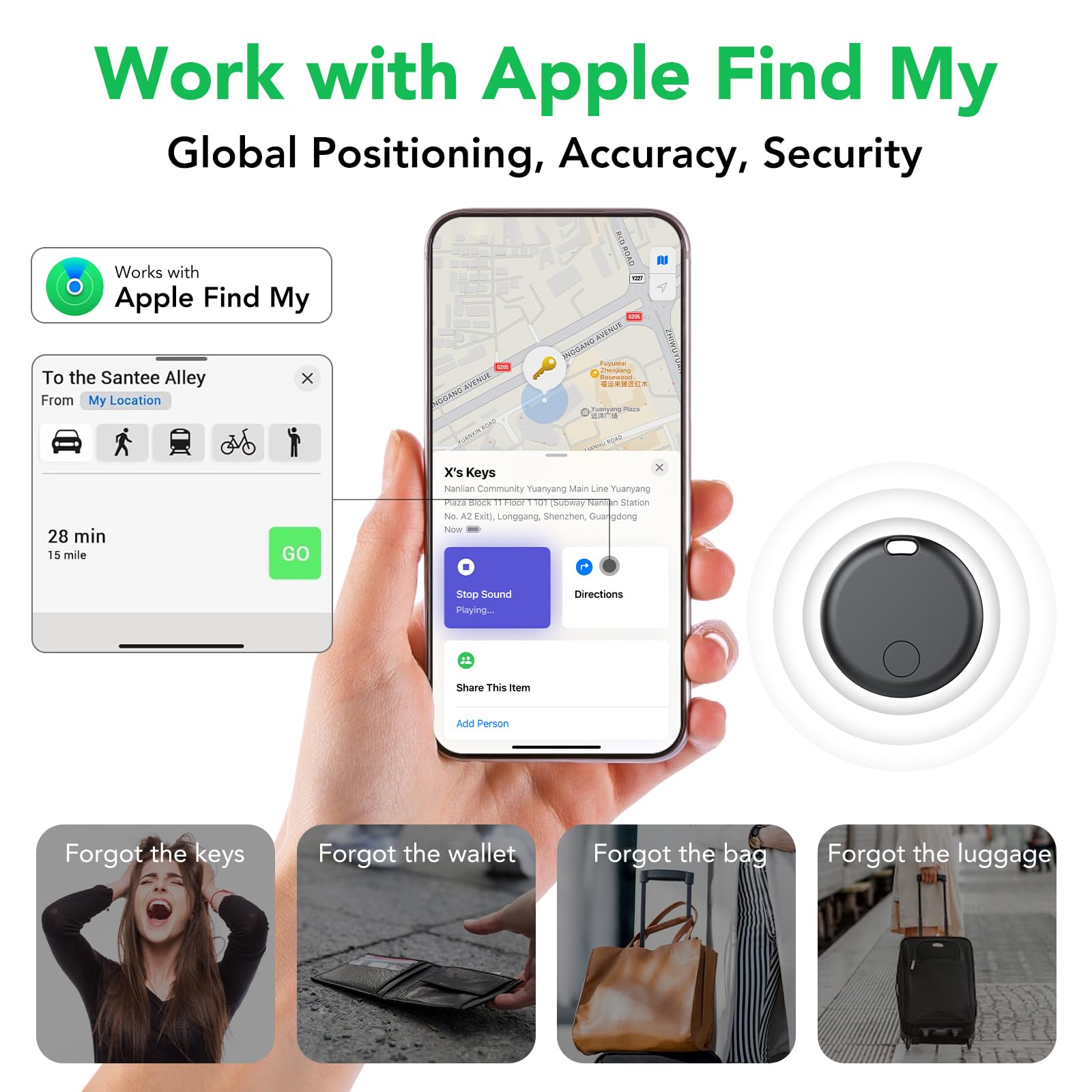 Air Tracker Tags-4 Pack: Smart Bluetooth Tracker, Item Finder Works with Apple Find My (iOS Only) App, Trakcer Tag Locator for Keys, Luggage, Satchel, Backpack etc. (Not for Android Devices)