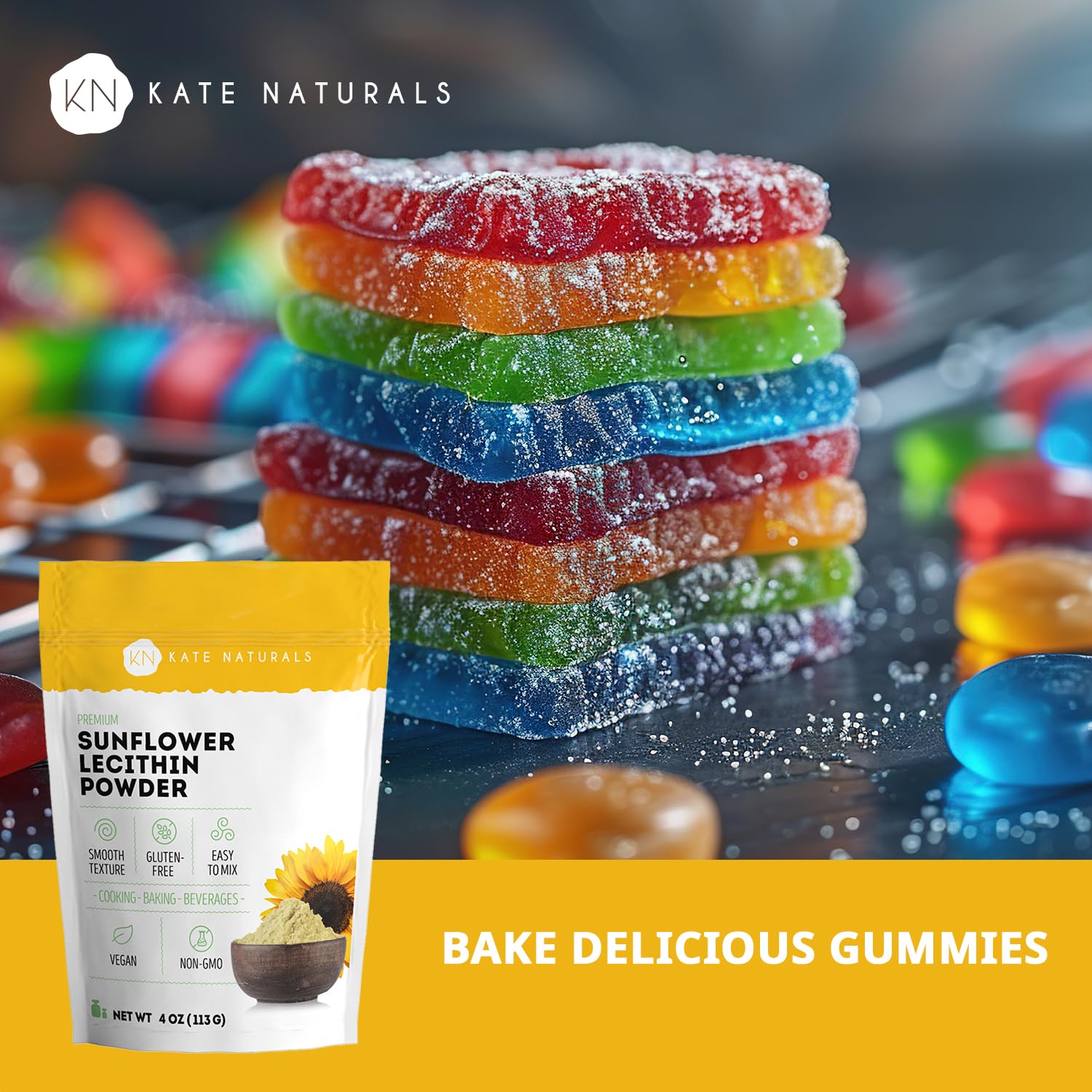 Kate Naturals Sunflower Lecithin Powder for Baking Bread, Gummies, Cooking. Substitute for Soy Lecithin Powder (4 oz, Non-GMO)