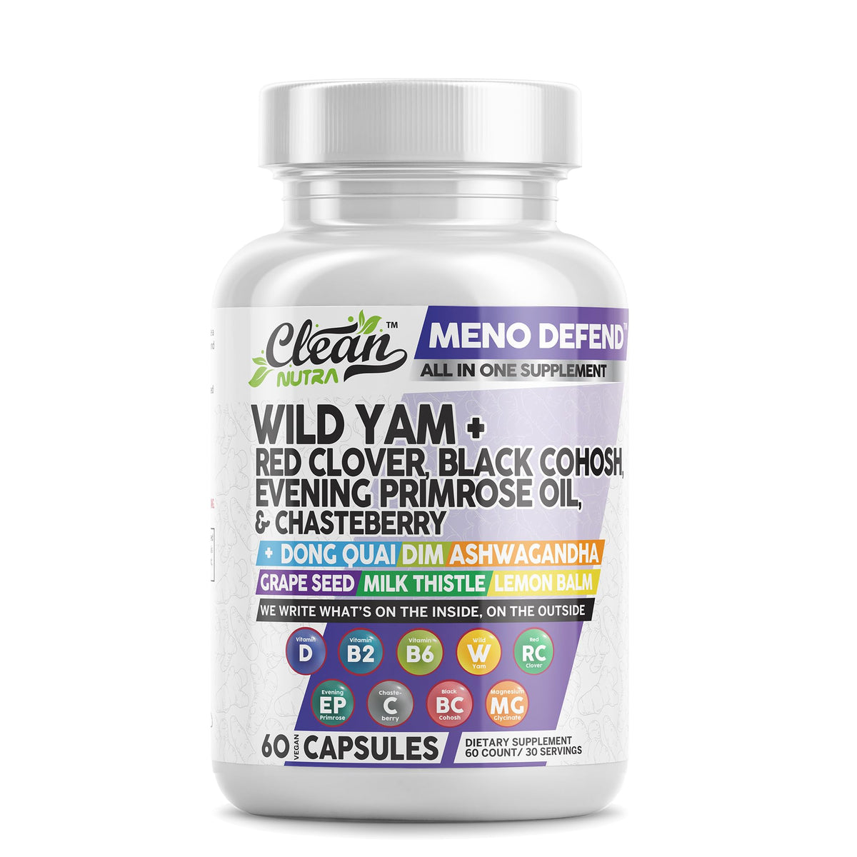 Clean Nutra Wild Yam Root Capsules with Red Clover Black Cohosh Evening Primrose Oil Chasteberry Dong Quai DIM Ashwagandha Grape Seed Extract Milk Thistle Lemon Balm and more Hormone Balance For Women