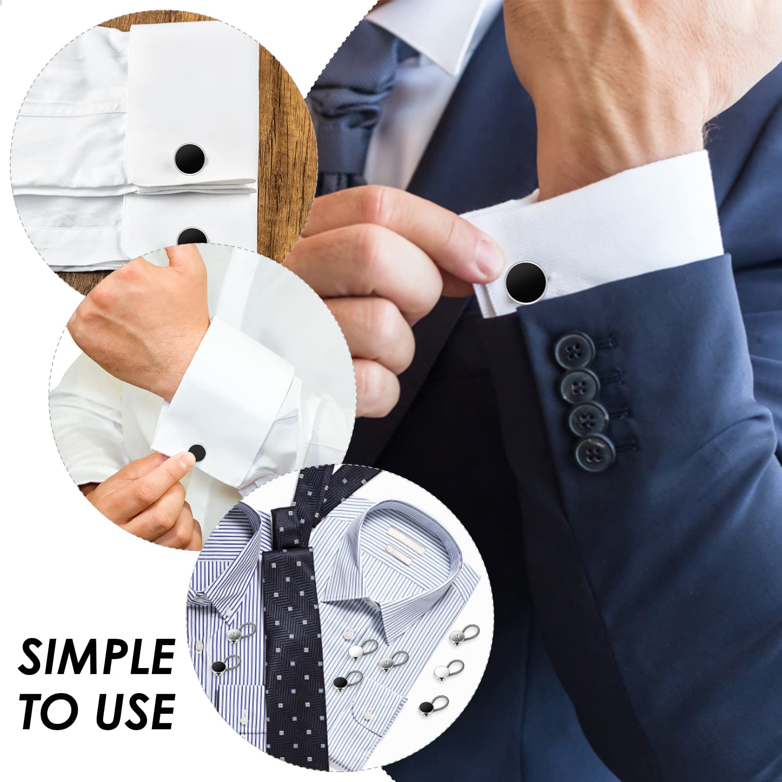 9Pcs Collar Extenders Button for Mens Shirts, Neck Extender Sewing Buttons Extender for Dress Shirts, Suits Cuffs, Coat, Jeans Pants for Men and Women (Black, White, Silver)