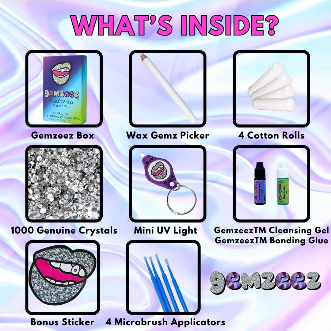 Gemzeez: The Original DIY Temporary Tooth Gemz Starter Kit (Crushed Ice) and 1,000 Gemz