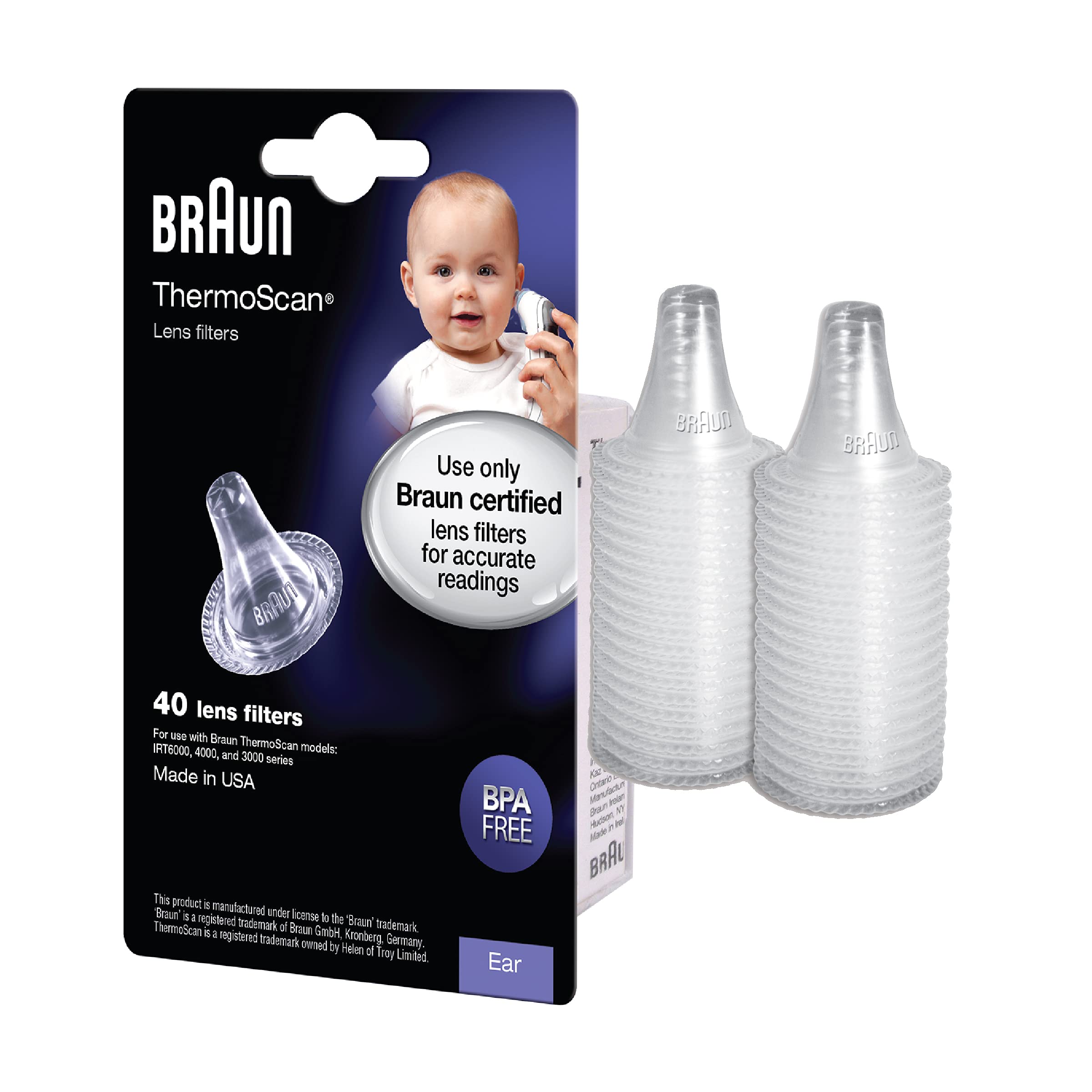 Braun ThermoScan Linsenfilter für Ohrthermometer, Einwegabdeckungen, Klar, 40 Stück