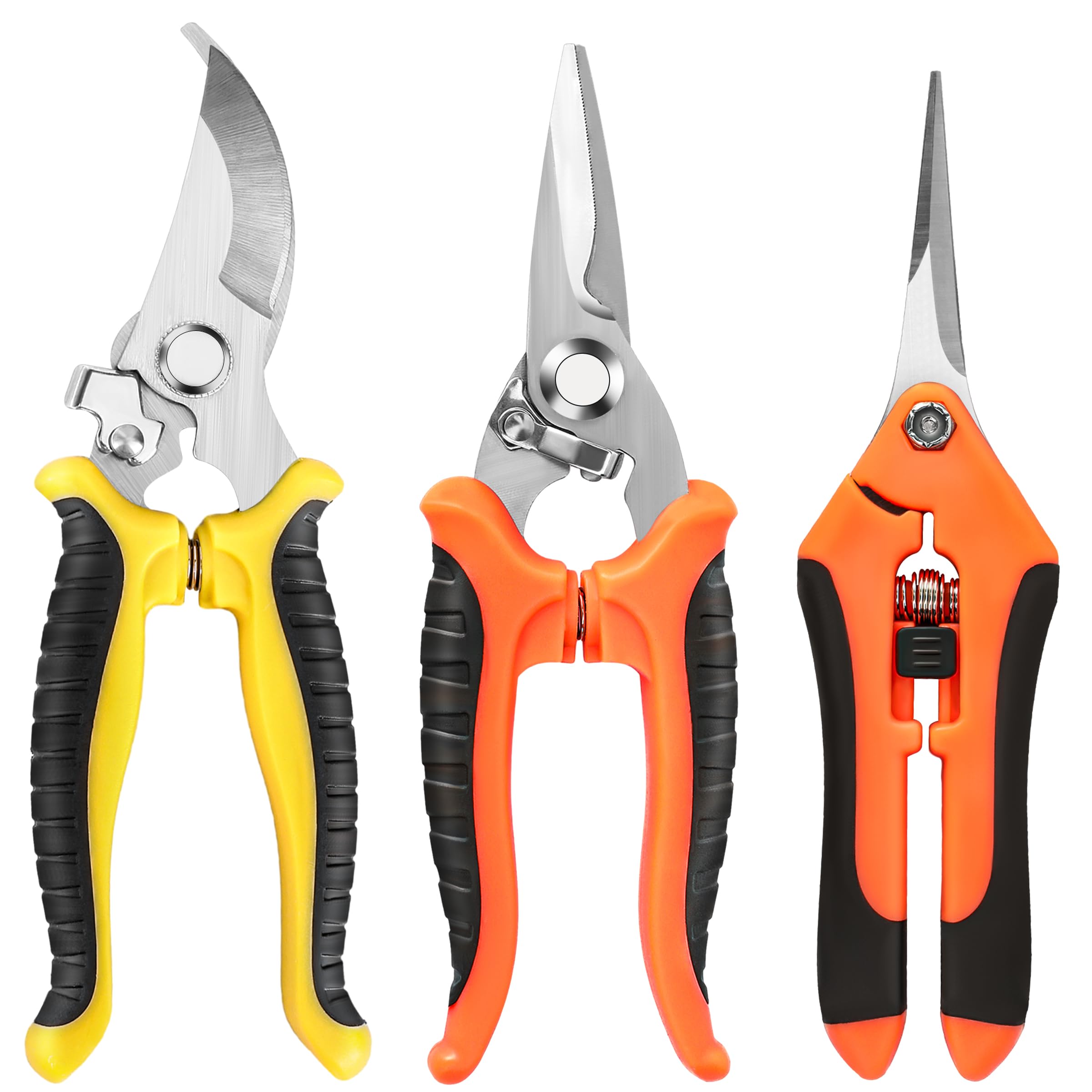 EWPJDK 3-Pack Stainless Steel Pruning Shears, Pruning Snips and Clippers for Gardening