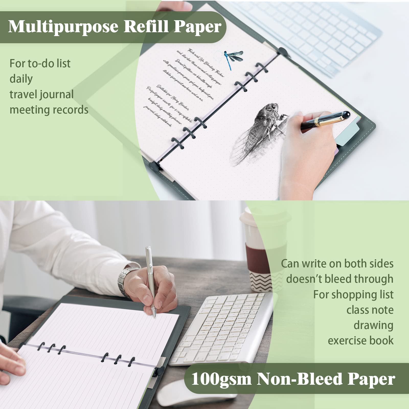 A5 Refill Paper for Planner Inserts, 6 Ring Loose Leaf Lined Paper With Binder Dividers, 240 Pages for Budget Planner Journals Notebook (White Paper)