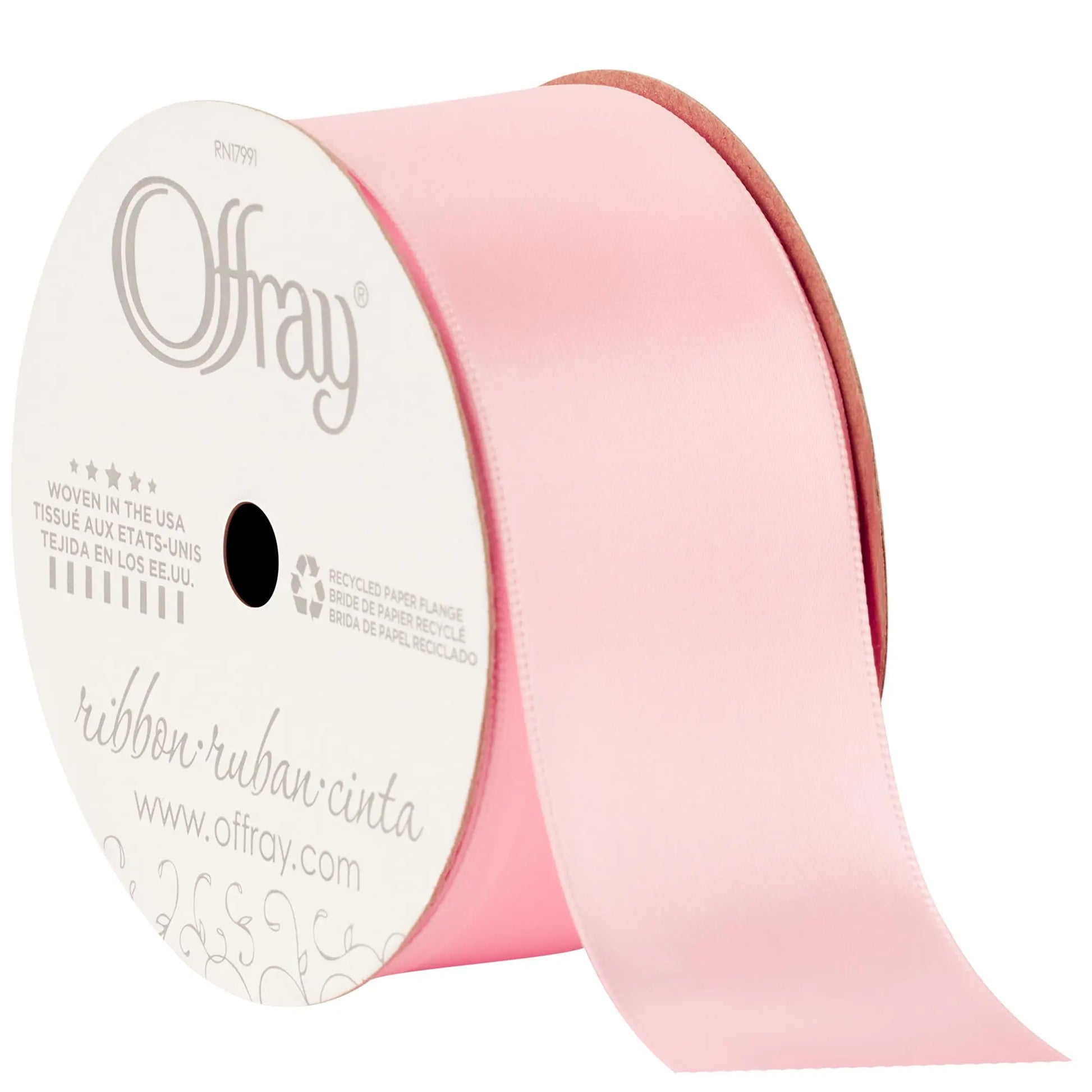 Berwick Offray Wide Double Face Satin Ribbon, Light Pink, 1 1/2 in x 12 ft (38 mm x 3.6 m)