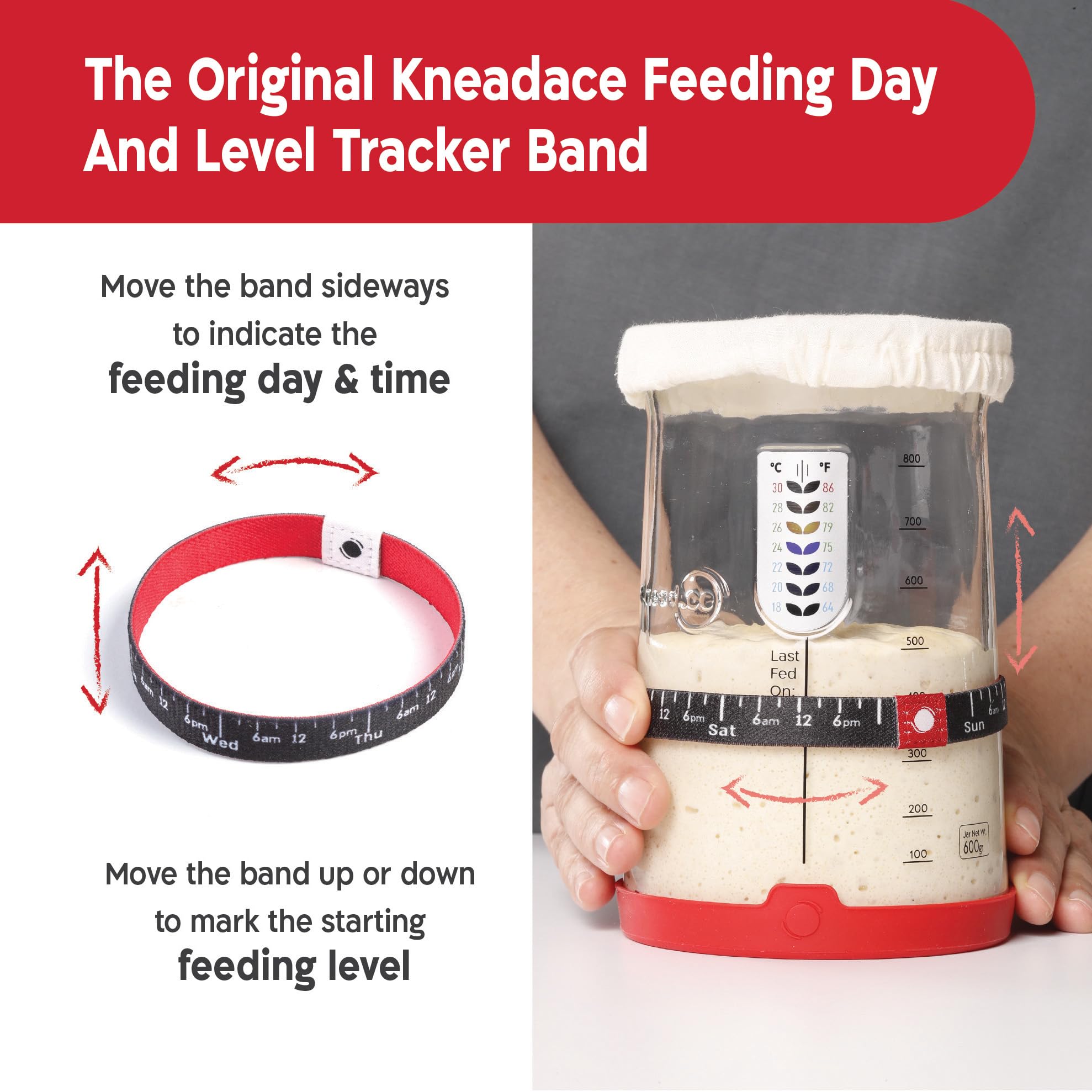 KNEADACE Pro Sourdough Starter Kit - 34oz Large Capacity Glass Fermentation Jar with Lid & Tracker, Sourdough Starter Fermenter for Homemade Sourdough, Bread Dough Prep & Culinary Fermentation, 1 Set