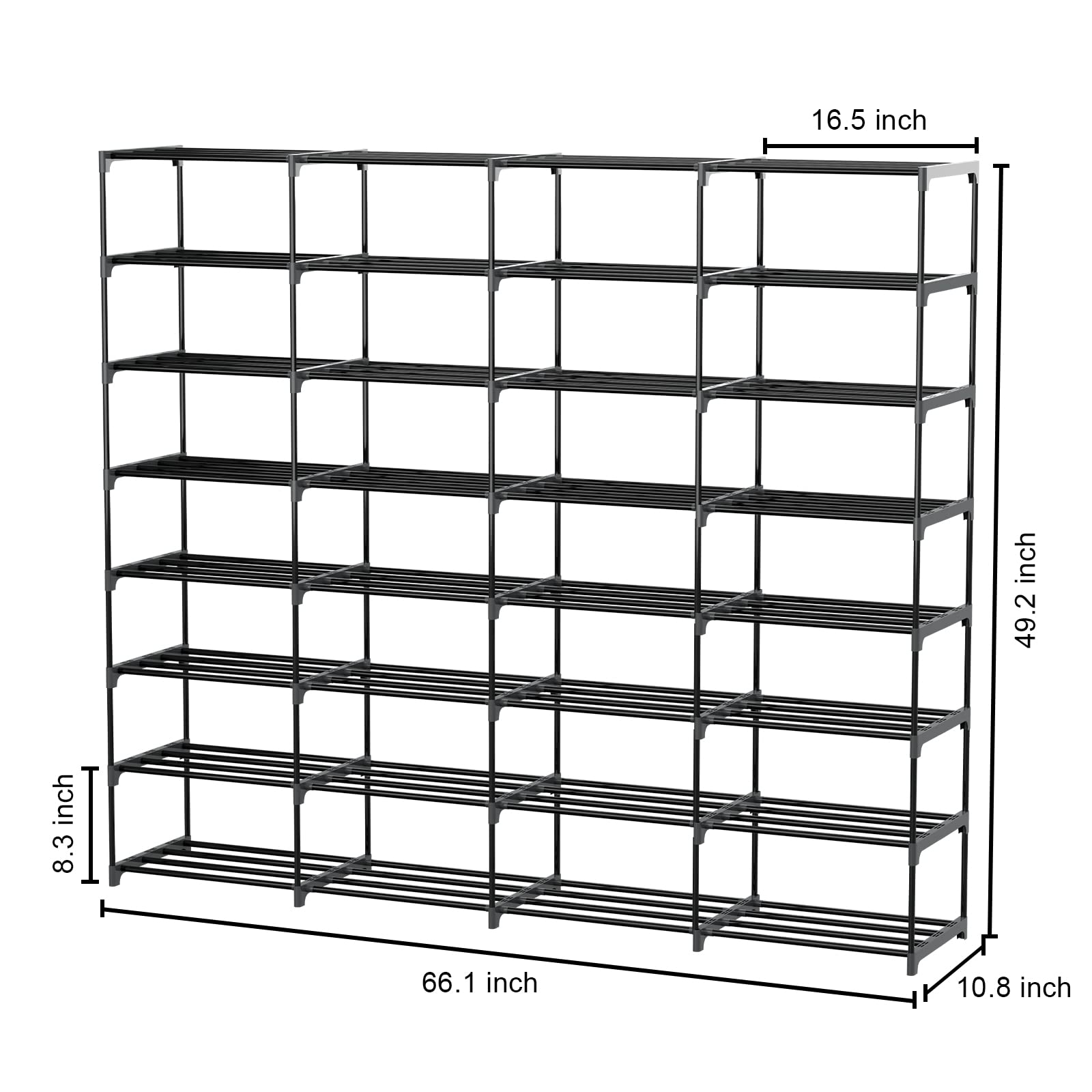 SMILHELTD Shoe Rack Large Capacity 4 Rows 8 Tier 56-64 Pairs Shoes Boots Sneaker Stackable Storage Organizer Garage Entryway Hallway Front Doorway Shoe Tower Cubby Unit Shelf Space Saving