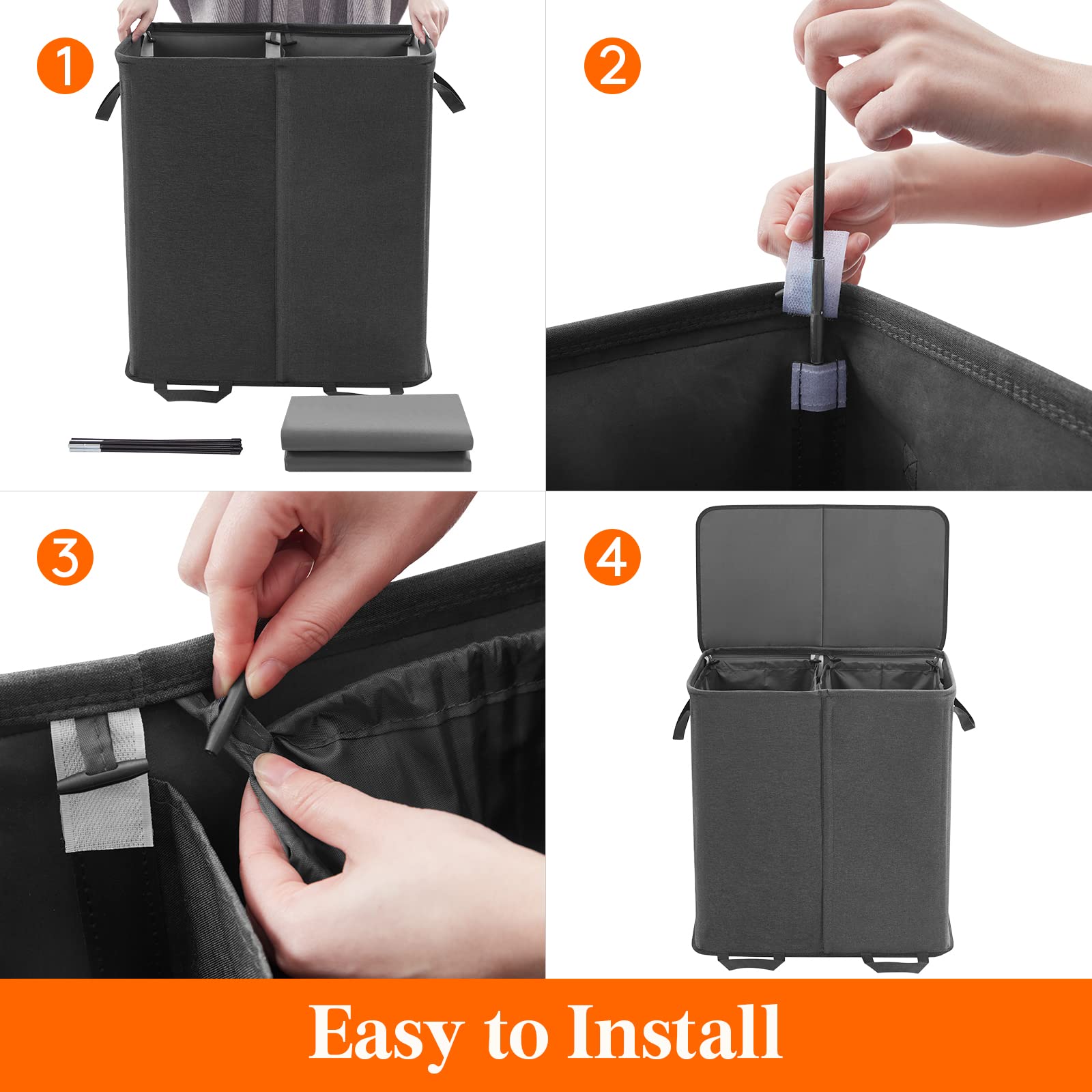 Lifewit Double Laundry Hamper with Lid and Removable Laundry Bags, Large Collapsible 2 Dividers Dirty Clothes Basket with Handles for Bedroom, Laundry Room, Closet, Bathroom, College, 136L Black