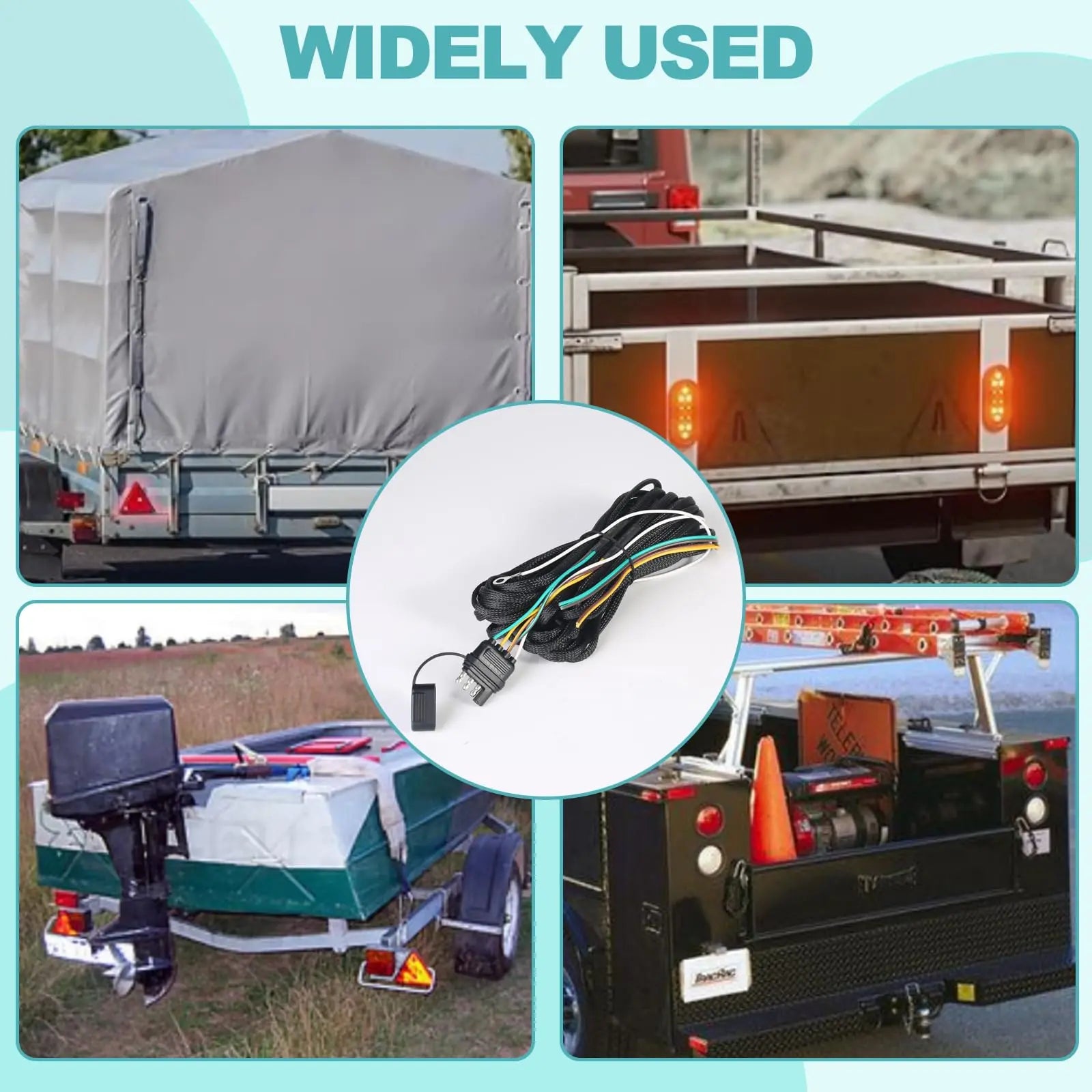 ATQYZLM 22FT 4 Pin 5 Wire Trailer Wiring Harness Protected by Nylon Net Tube, Utility Pure Copper Boat Trailer Wiring Kit for Trailer Tail Light Rewiring, Waterproof 4 Pin 5 Wire Trailer Connector