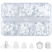 6 Styles Silicone Earring Backs, 600 Clear Soft Hypoallergenic Plastic Rubber Earring Backs Clutch Stoppers Kits for Fish Hook Hoops