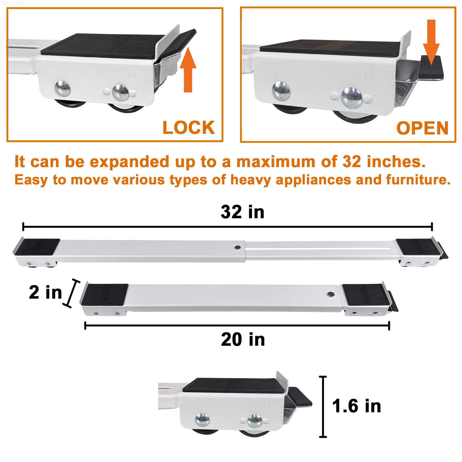Appliance Rollers Heavy Duty,Max 32in,Second Generation Extendable Appliance Rollers Mobile Washing Machine Base Easily Move Washing Machines, Dryers, Refrigerators, Furniture (White)