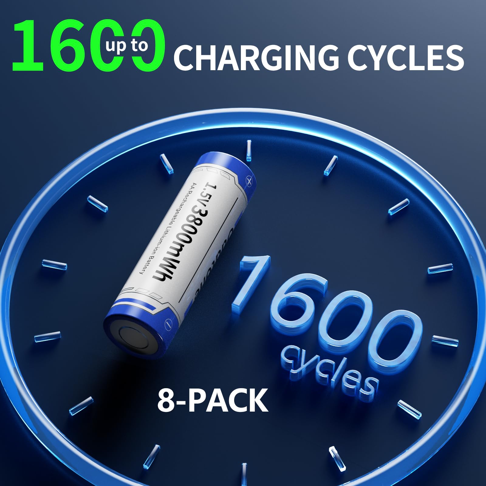 Oddtone Rechargeable AA Batteries Lithium with Charger 8 Pack, 1.5V High Power AA Lithium-ion Battery, 3800mWh High Capacity AA Lithium Batteries, Double A Batteries up to 1600+ Cycle Times