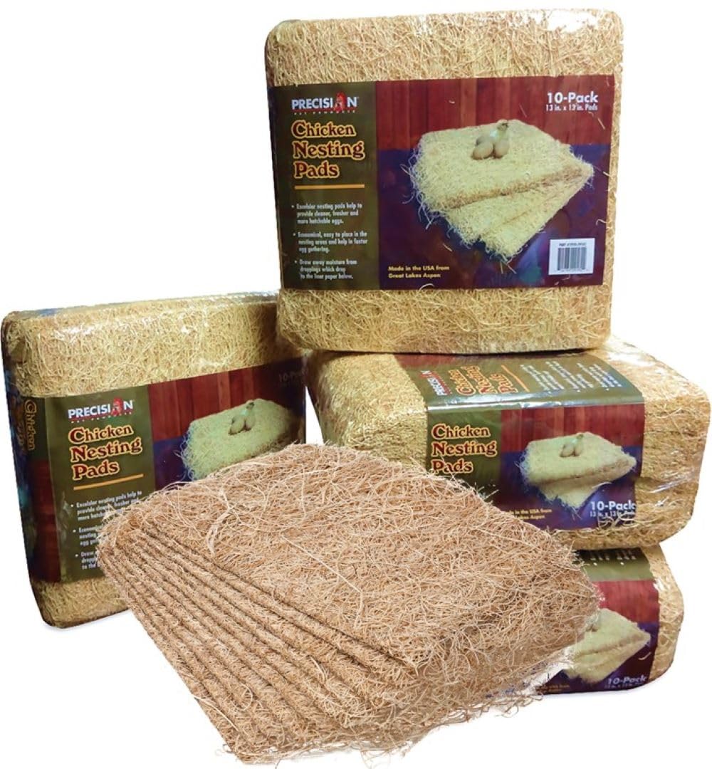 PRECISION PET Chicken Nesting Pads by Petmate - 13" x 13" Premium Chicken Bedding Fit Most Nesting Boxes - 10 Pack,Beige, Made in USA