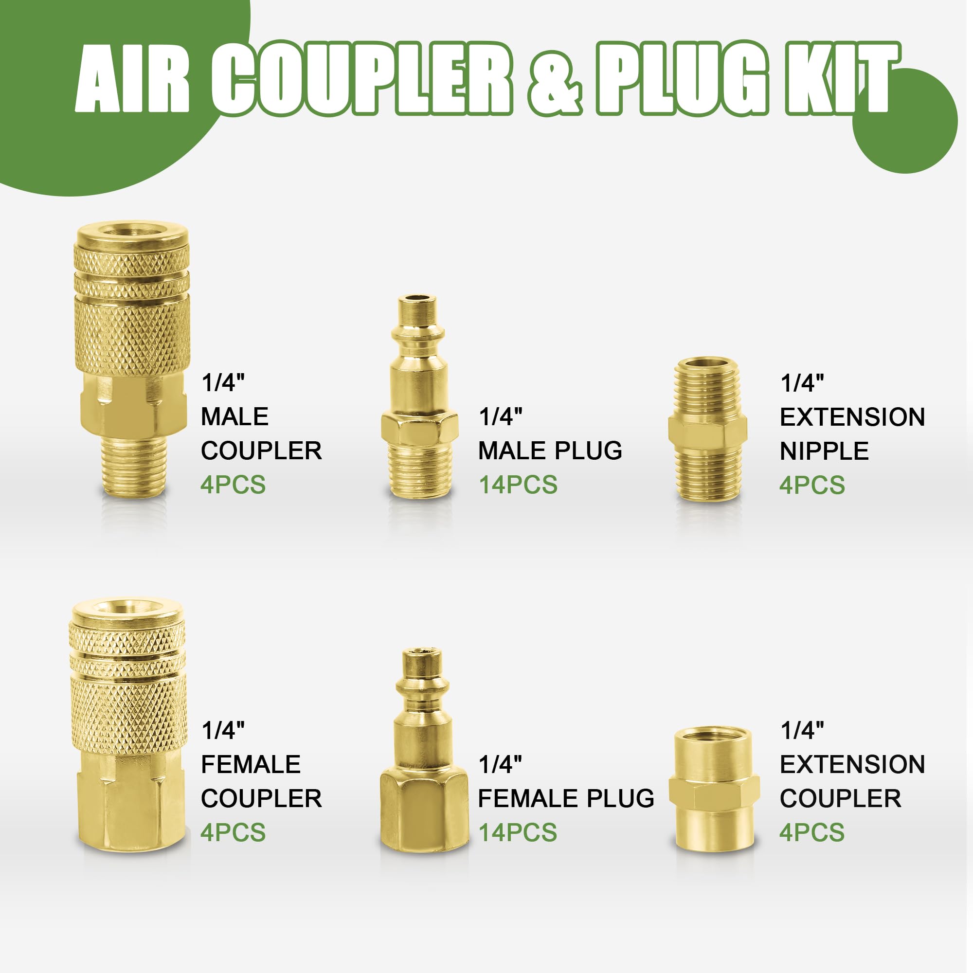 Ailbiuko Air Coupler & Plug Kit,45 Pcs 1/4" NPT Air Tool Fittings Set,Quick Connect Air Hose Fittings Air Compressor Accessories