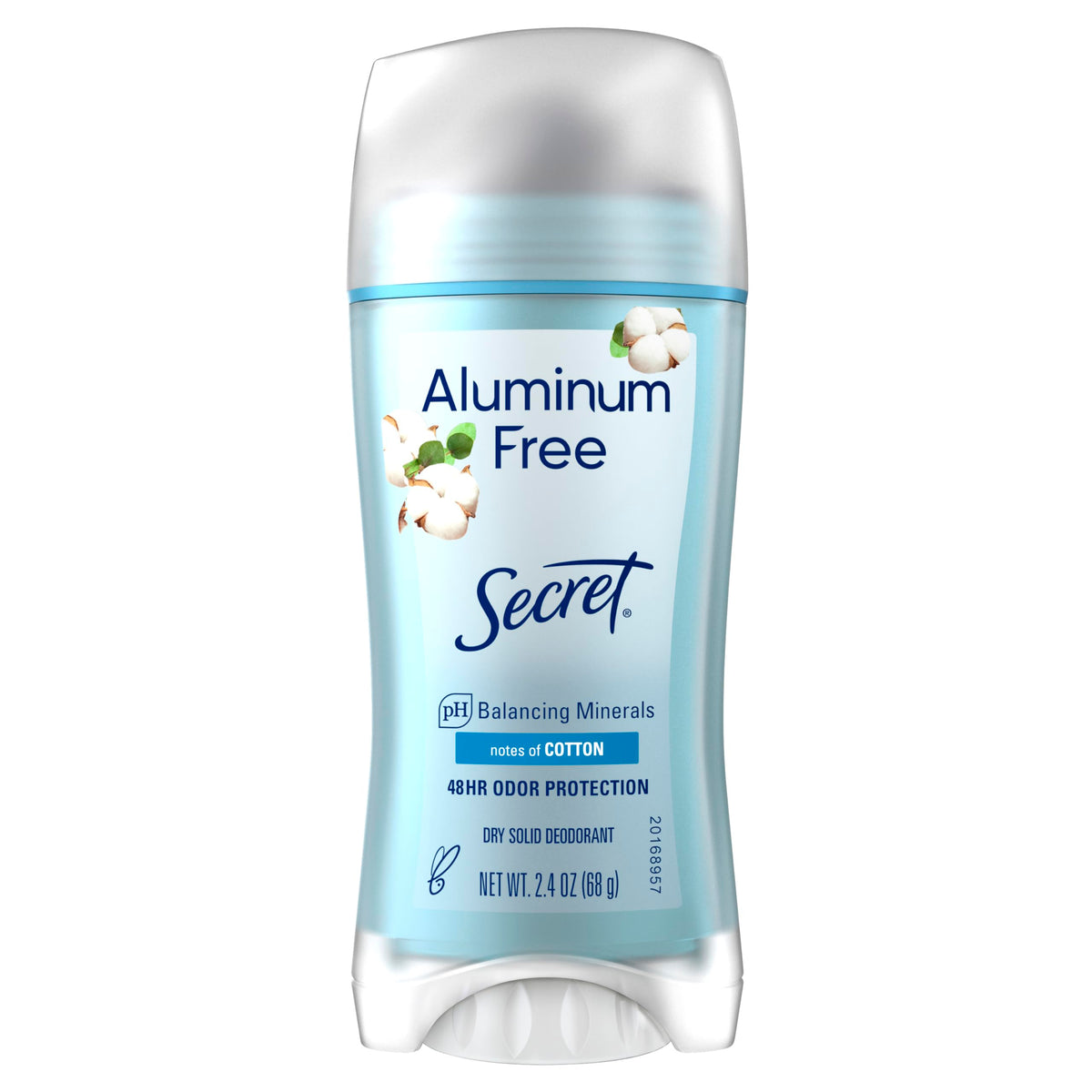 Secret Aluminiumfreies Deodorant für Frauen, 48 Stunden Geruchsschutz, ohne Parabene, Farbstoffe, Talkum und Backpulver, PH-ausgleichende Mineralien, Trocken-Solid, Baumwoll-Duft, 68 g