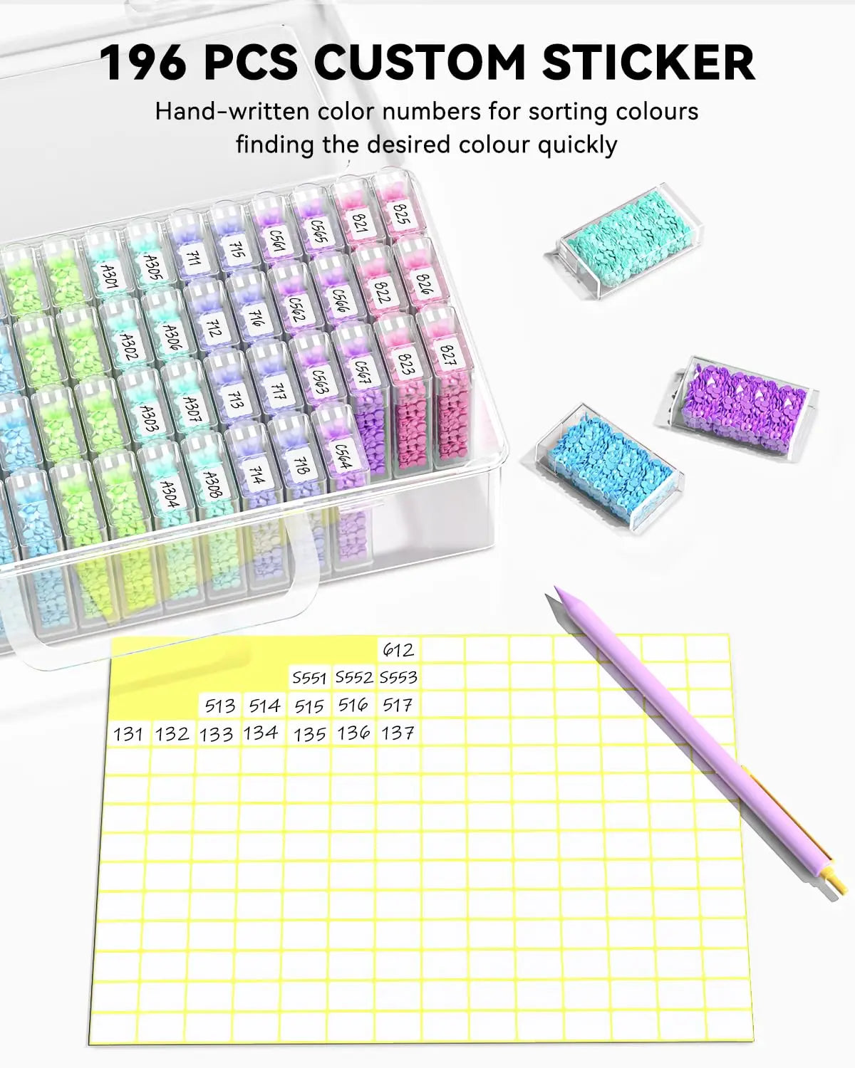 ARTDOT 64 Jars Storage Containers for Diamond Art Kits for Adults, Portable Storage Organizer with Sticker Labels for Diamond Painting Accessories and Tools