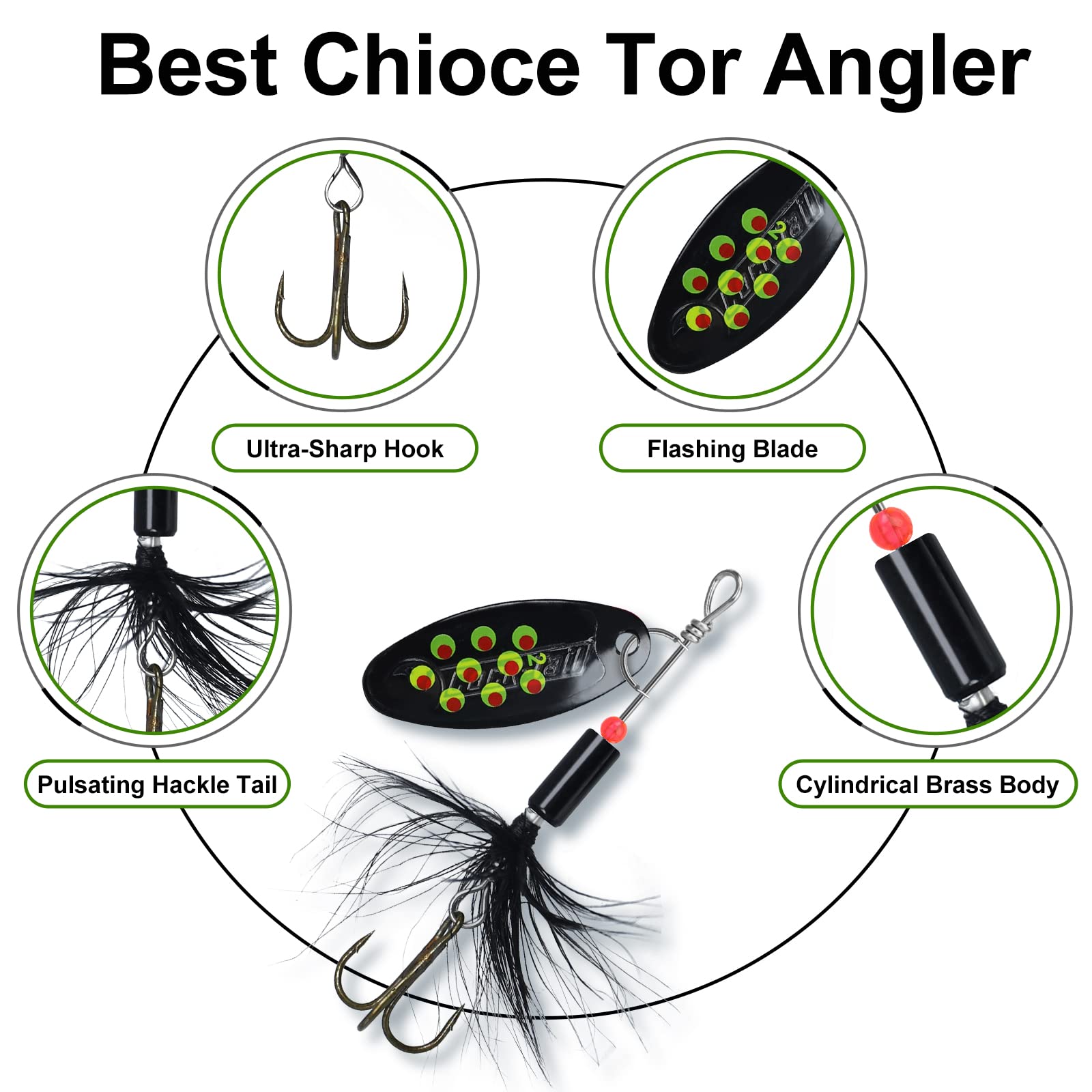 TRUSCEND Well-Made Rooster Tail Fishing Lures with Flash Copper Body and Blade, Two-Way Spinning Spoons System Fishing Spinners for Jigging, Freshwater Crappie Jigs, Blade Bait for Bass Trout Walleye