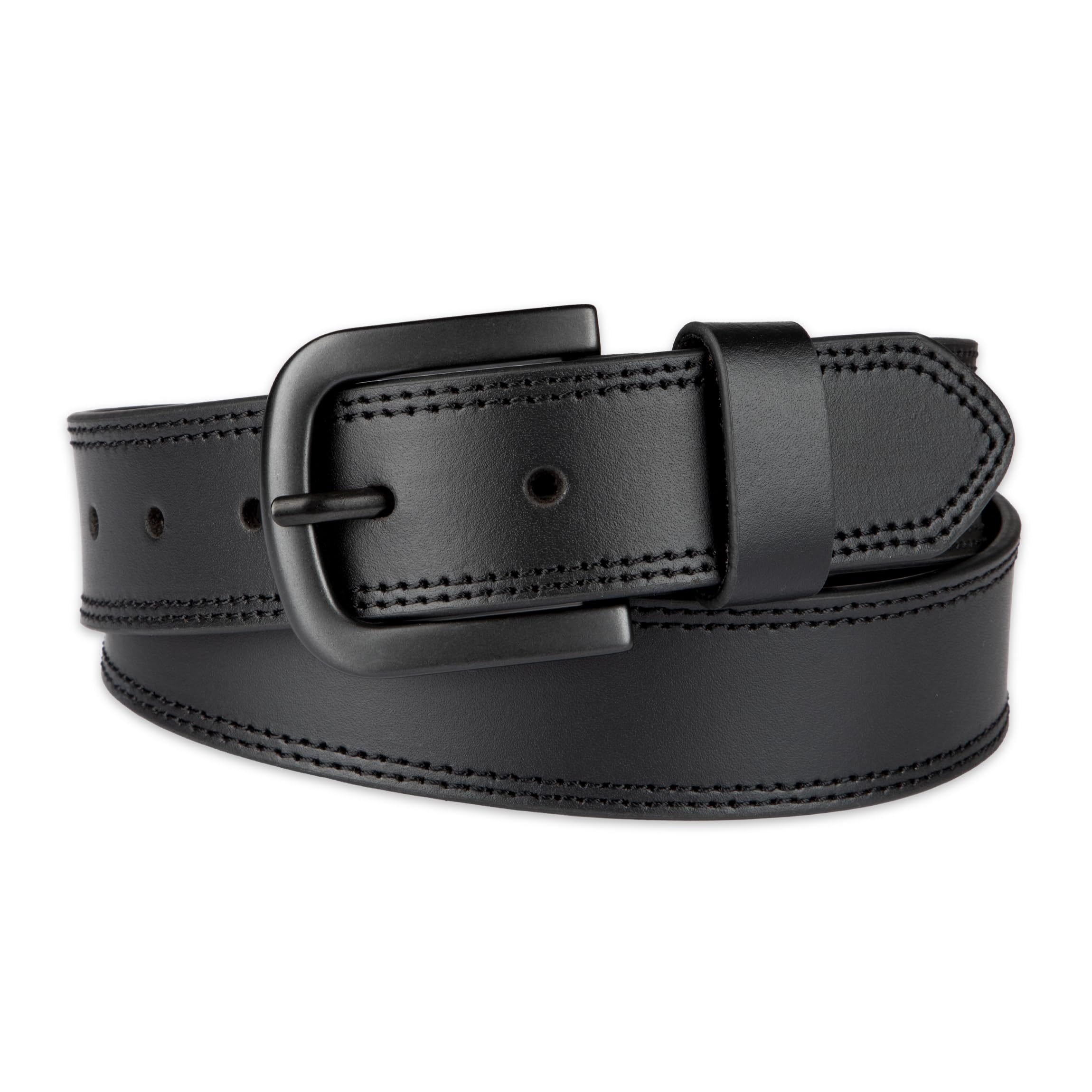 Dickies Men's 38mm Leather Belt with Two Row Stitch, black, 36