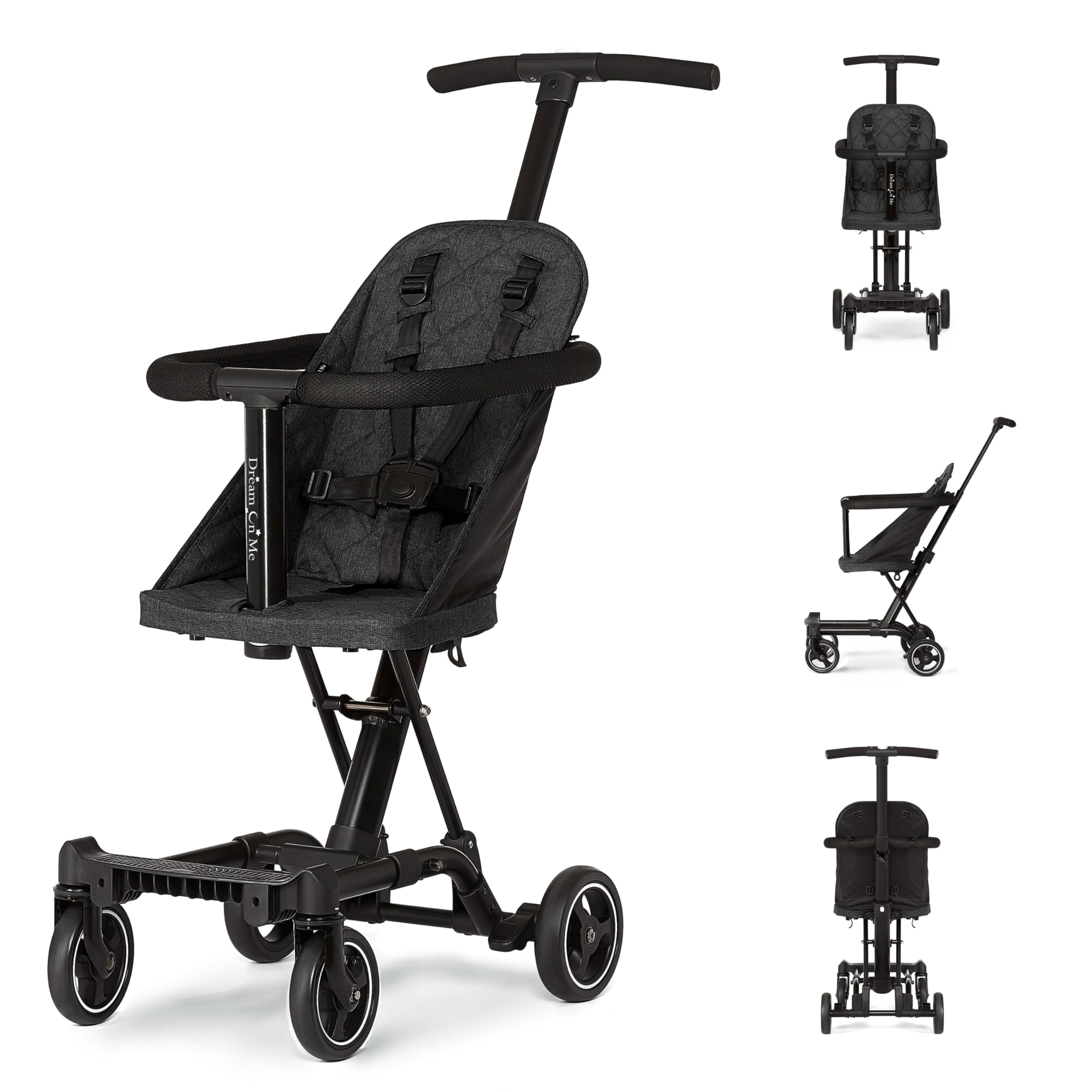 Dream On Me Lightweight and Compact Coast Rider Stroller with One Hand Easy Fold, Adjustable Handles and Soft Ride Wheels, Black