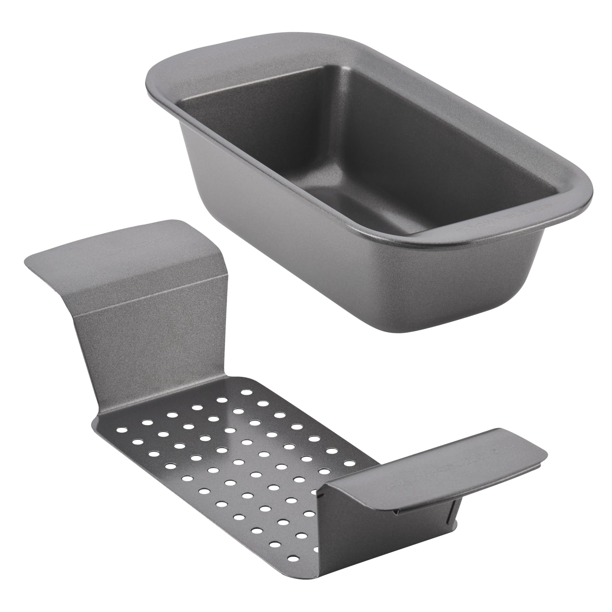 Rachael Ray Bakeware Meatloaf/Nonstick Baking Loaf Pan with Insert, 9 Inch x 5 Inch, Gray