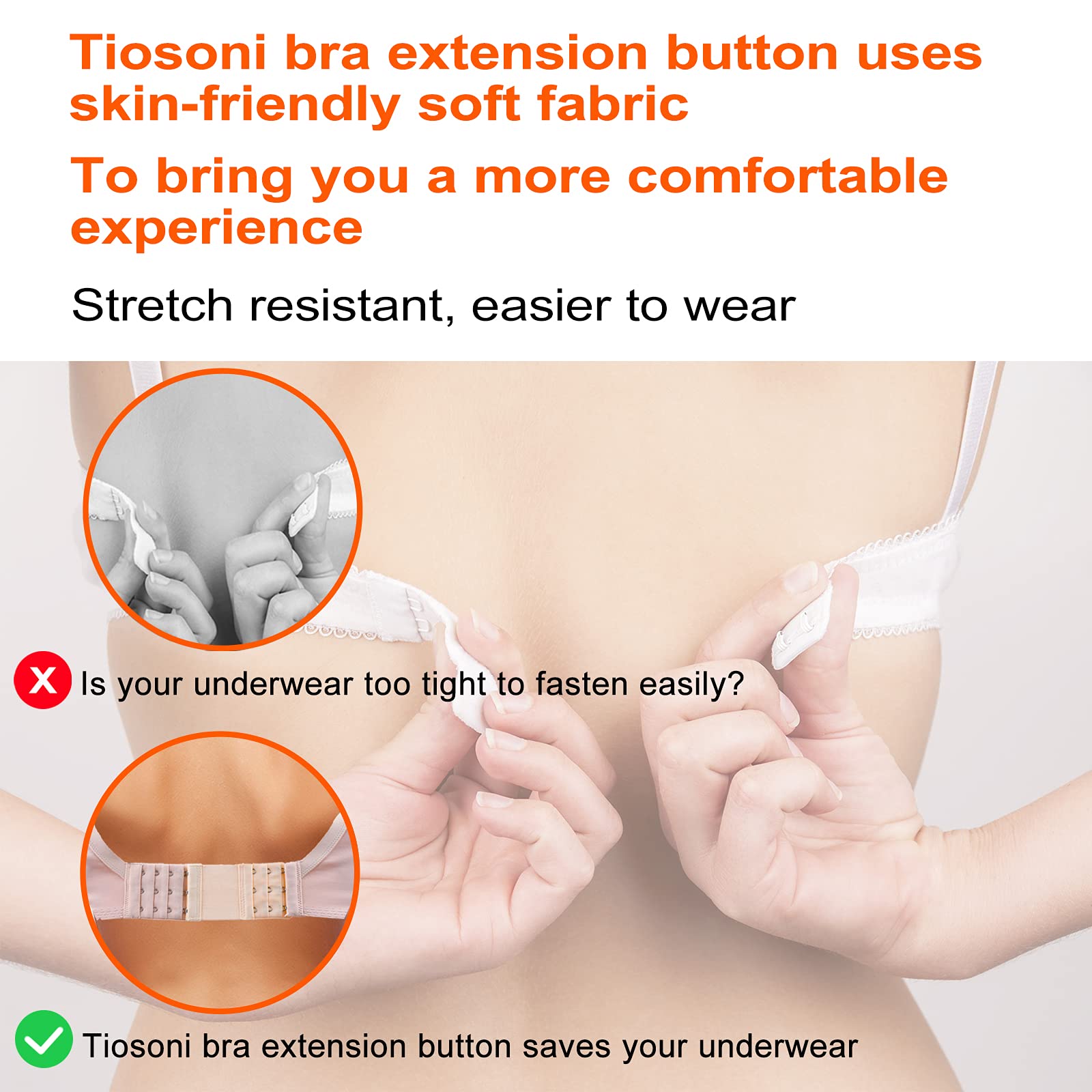 Tiousoni 6 Pieces Women's Bra Extenders 2 Hook / 3 Hook Comfortable Stretchy Bra Extension Strap (Black, White, Nude)