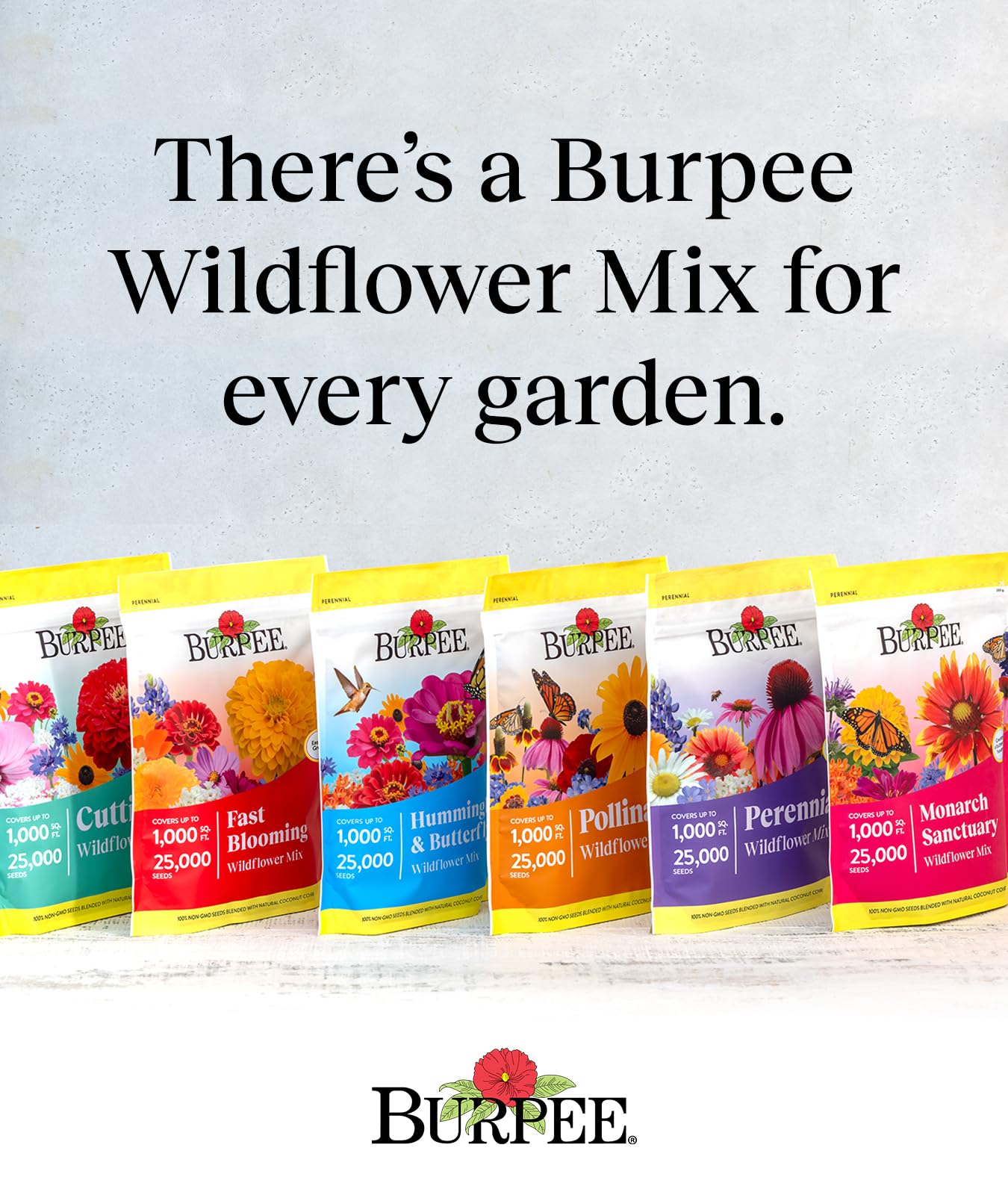 Burpee Wildflower 25,000 Bulk, 1 Bag | 18 Varieties of Non-GMO Flower Seeds Pollinator Garden, Perennial Mix