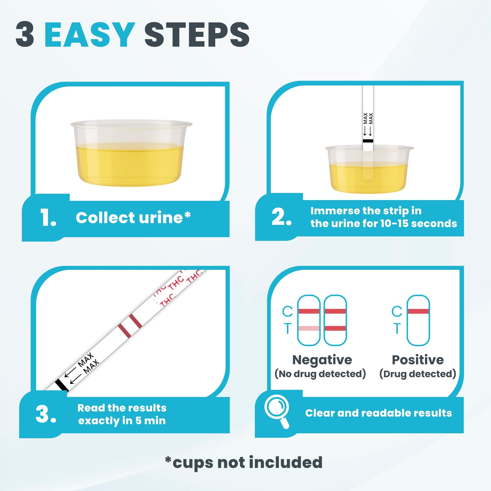 Exploro Highly Sensitive at Home Marijuana Drug Test Kit, THC Drug Test Kit Marijuana/Weed, THC Drug Test Urine, Easy Home Drug Test Marijuana/THC Substance Abuse, 15 THC Test Strips/Sticks, 50 ng/ml
