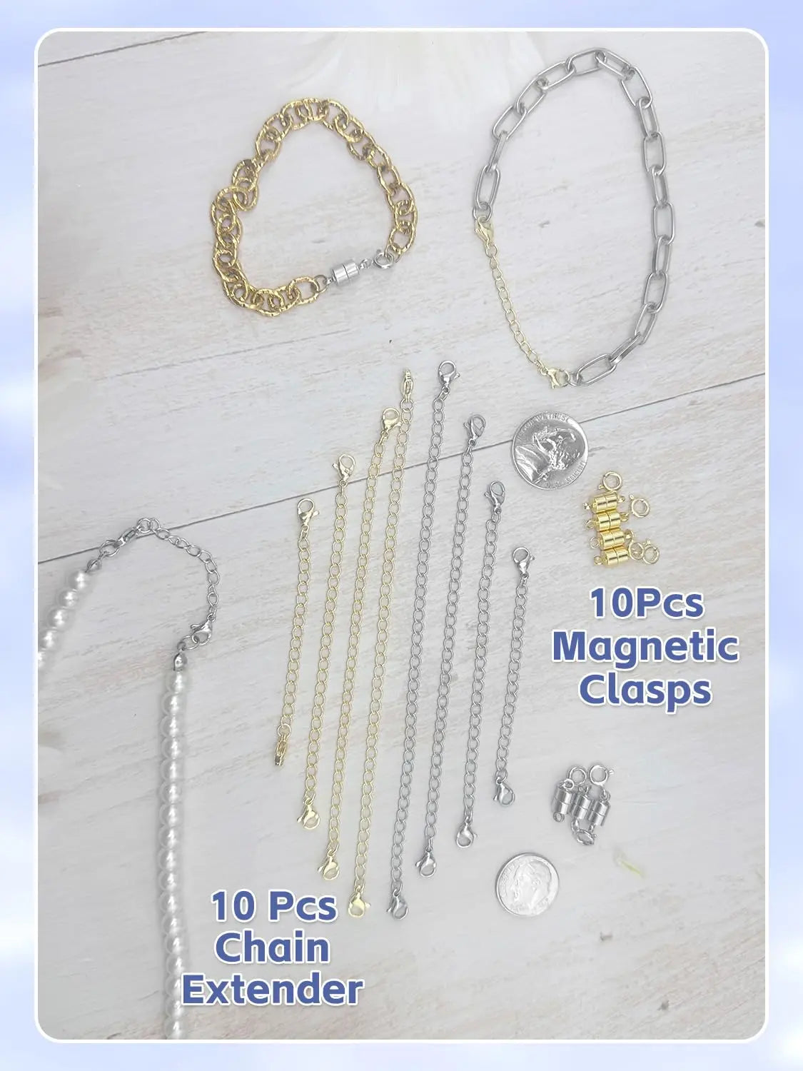 Evnlo Necklace Extender and Magnetic Necklace Clasp,Gold and Silver Chain Extenders for Necklaces Bracelet Jewelry
