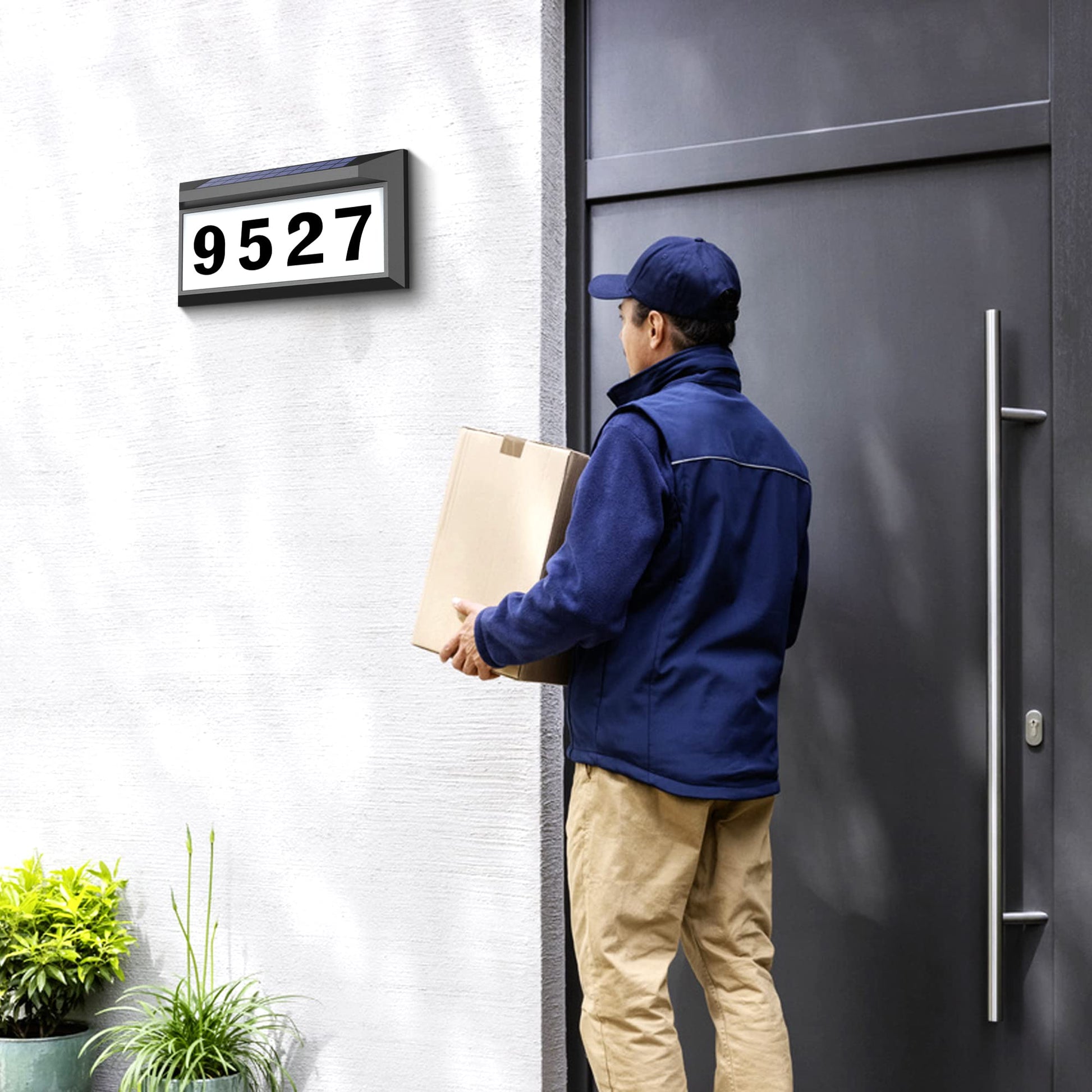 Solar Address Sign, Lighted Address Plaque Outdoor Waterproof, Illuminated Address Numbers, House Numbers for Outside