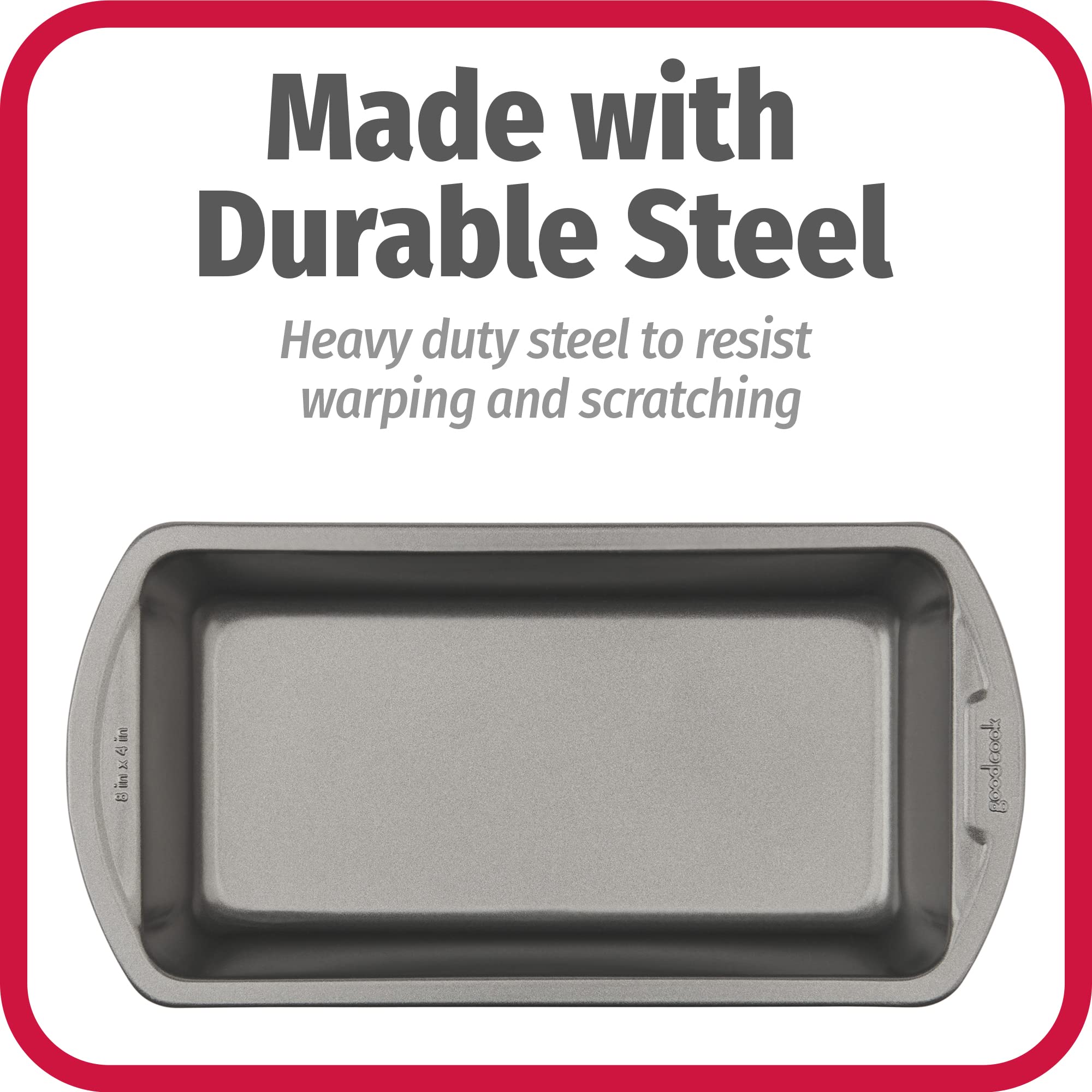 GoodCook Nonstick Loaf Pan 8 x 4-Inch Heavy-Duty Steel Bakeware with Easy-Clean Non-Stick Coating, Oven & Dishwasher Safe Pan for Meatloaf Breads Lasagnas Casseroles & More, Set of 2, Gray