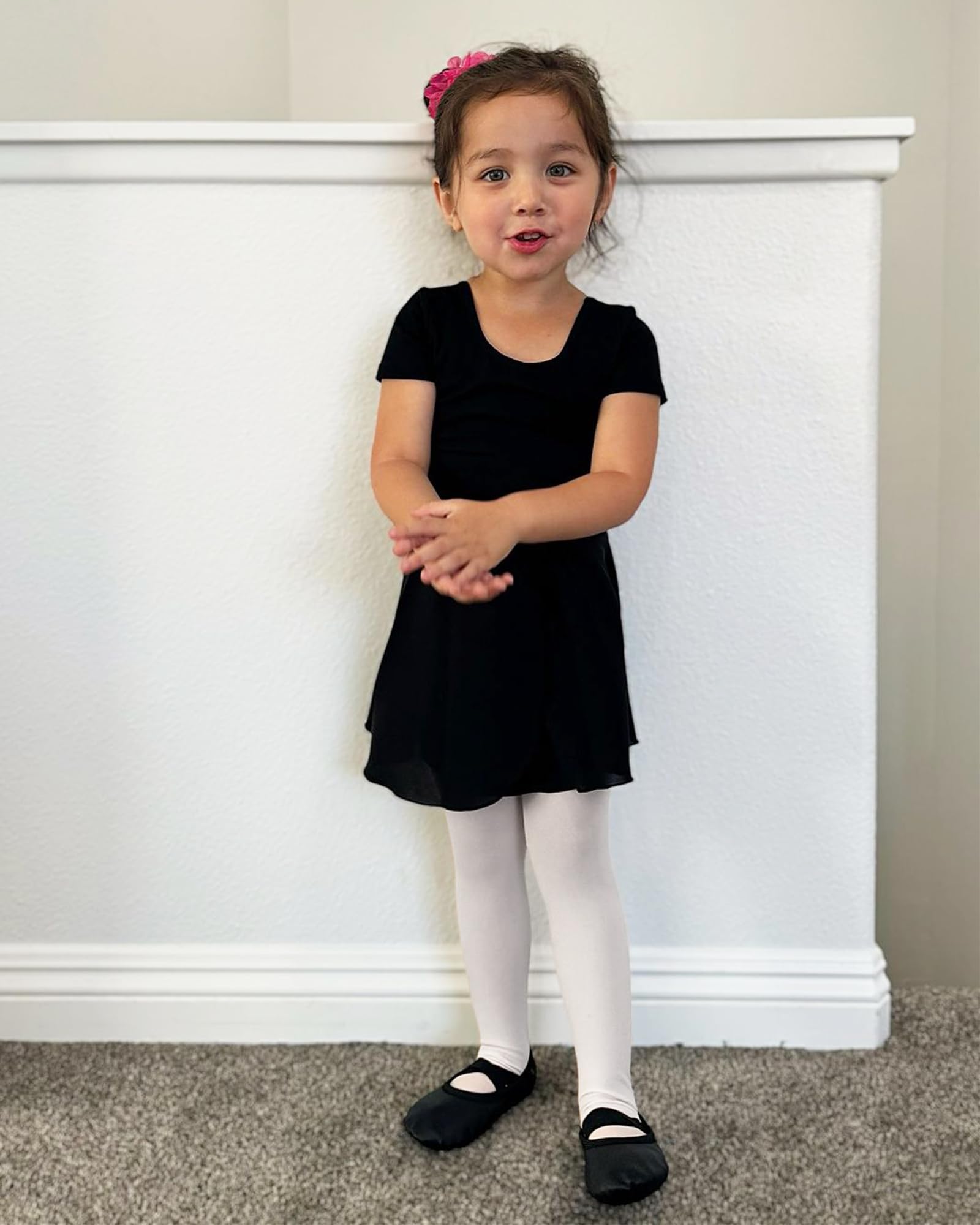 Stelle Leotard for Girls Black Ballet Dance Leotard Gymnastics Outfits with Bow Back (Toddler/Little/Big Kids) (Black, 7 Years)
