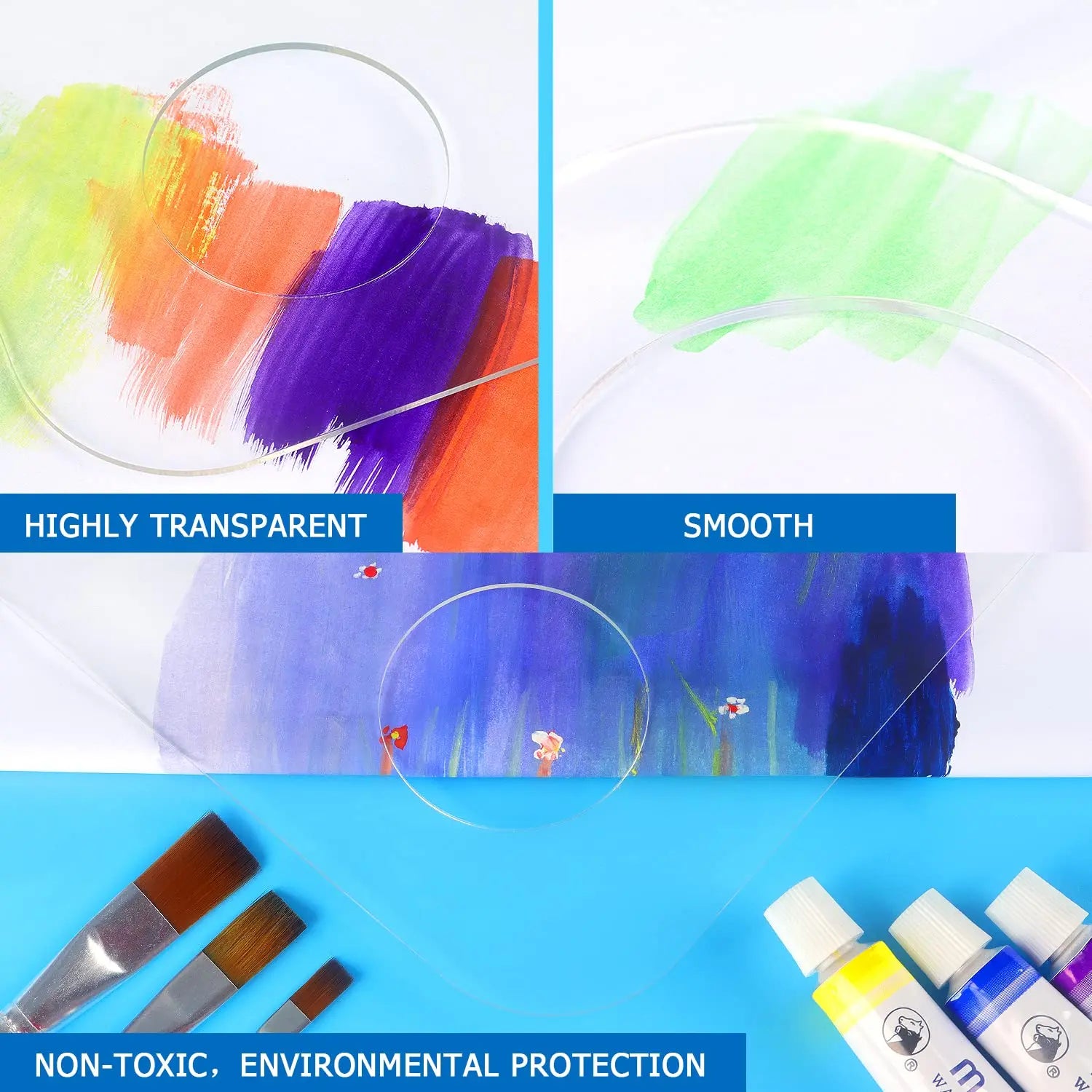 Tamaki 2 Pack 11.8 x 7.9 Inch Acrylic Paint Palette with Thumb Hole Clear Paint Pallet, Easy Clean Non-Stick Artist Pallet for Oil Watercolor Craft DIY Art Painting Palette