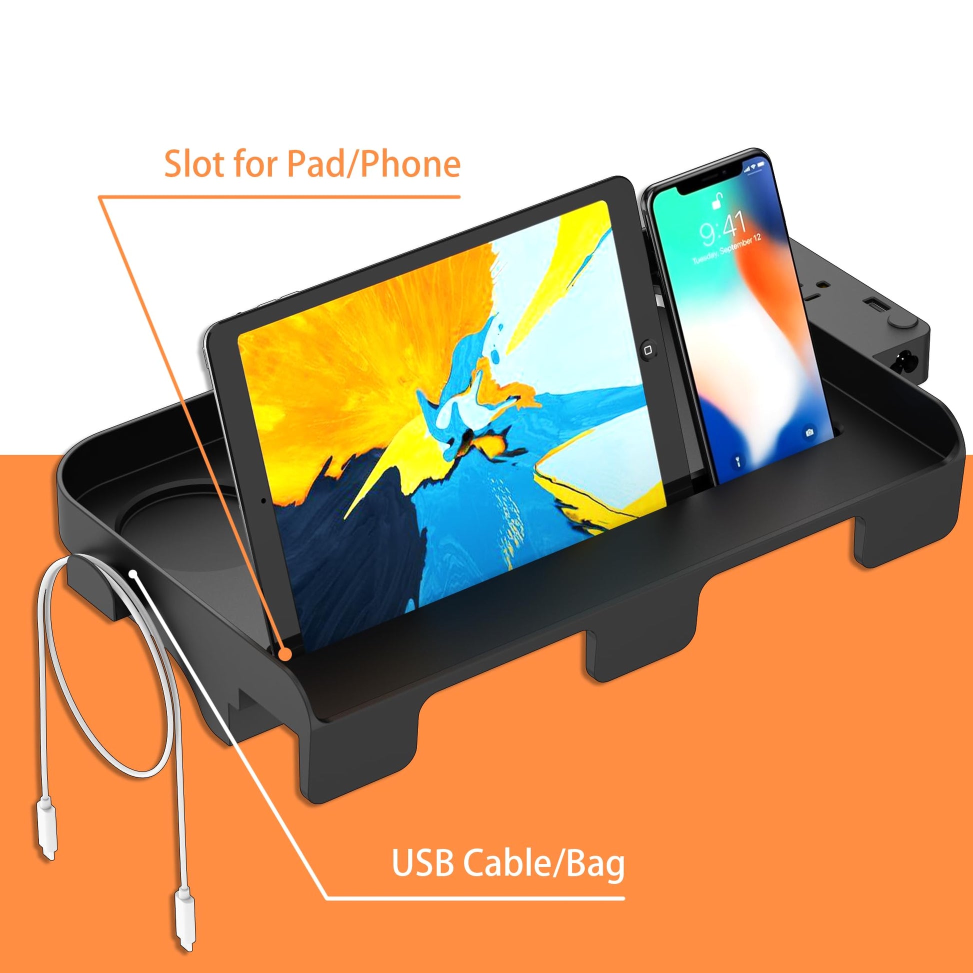 Bedside Shelf for Dorm Bunk Bed with USB Charging Port and AC Outlets, Bedside Caddy, Attachable Bedside Table, College Dorm Essential Clip On Bedside Tray, Bunk Bed Accessories, Plus Size, Black