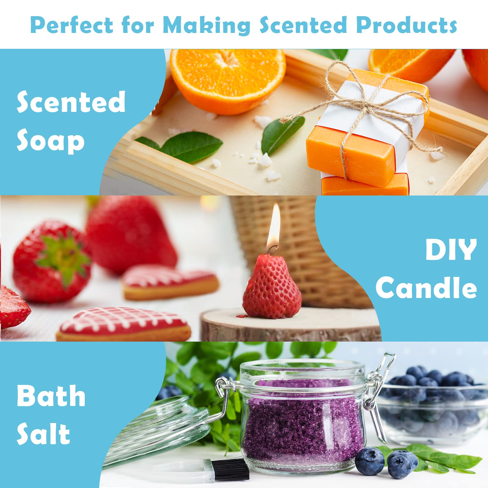 Fruity Fragrance Oil for Candle & Soap Making, Holamay Premium Fruit Essential Oils, 10 x 5ml - Coconut, Strawberry, Mango, Pineapple and More Diffuser Oil Scents, Summer Aromatherapy Oils Set
