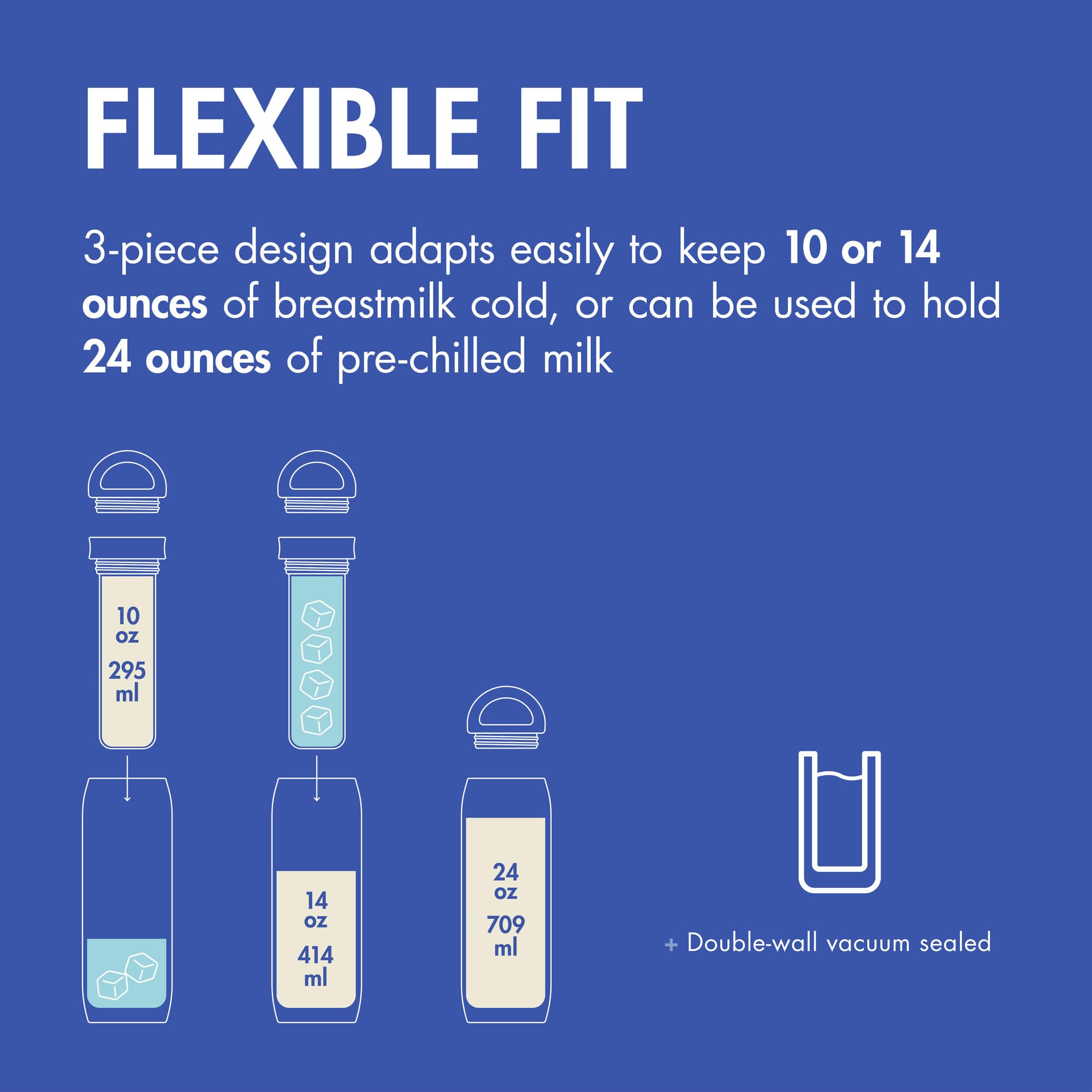 Boon Frosh Portable Breast Milk Chiller - Stainless Steel Breast Milk Cooler - Stainless Steel Portable Milk Storage Container - Blue - Keeps Breast Milk Cold for up to 17 Hours*