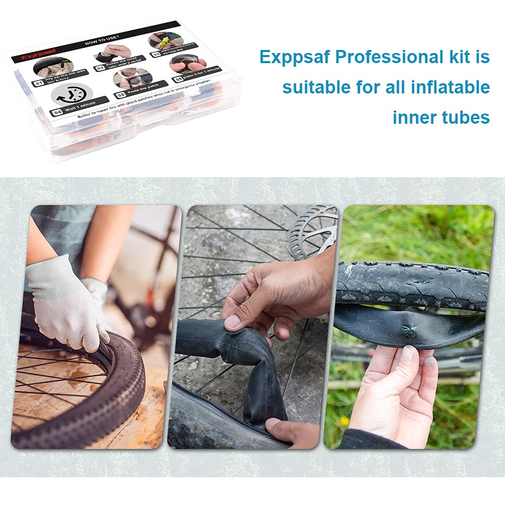 Bike Tire Repair Kit, Bicycle Inner Tube Puncture Patch Kits with Vulcanizing Patches, User Manual, Metal Rasp and Tire Lever, Bike Patch Kit for Mountain and Road Bike