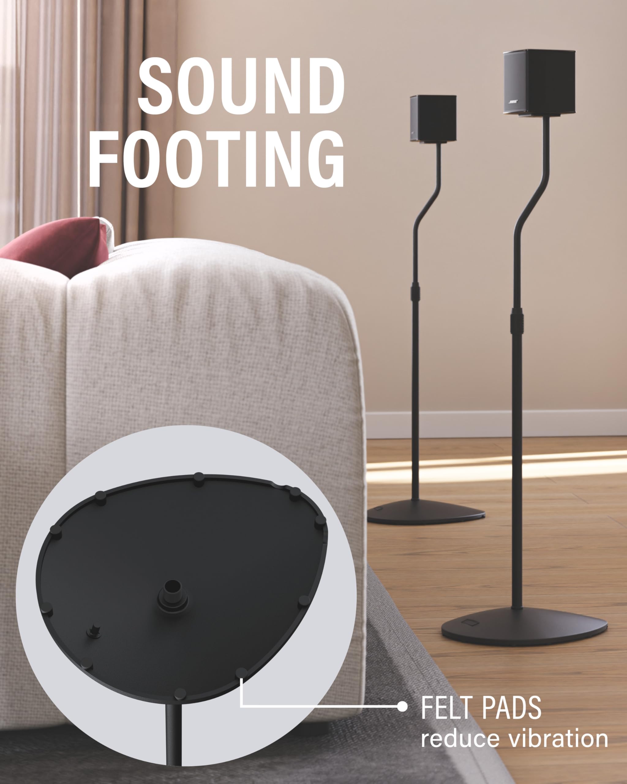 SANUS Speaker Stands Pair - Adjustable Height Speaker Stands for Satellite & Bookshelf Speakers up to 3.5lbs - Tool-Free Adjustment & Easy DIY Assembly
