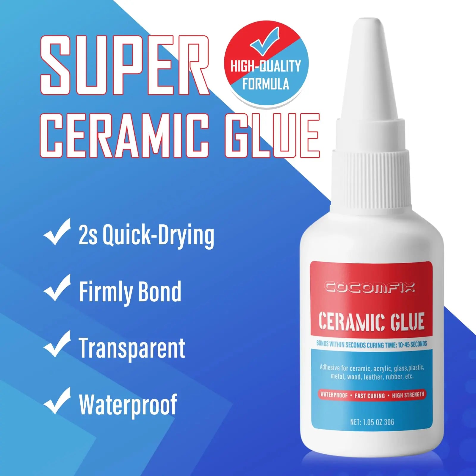 Waterproof Ceramic Glue - 30g CA Glue for Pottery & Porcelain Repair, High Temperature Resistant, No Smell After Cure and Food Grade Material