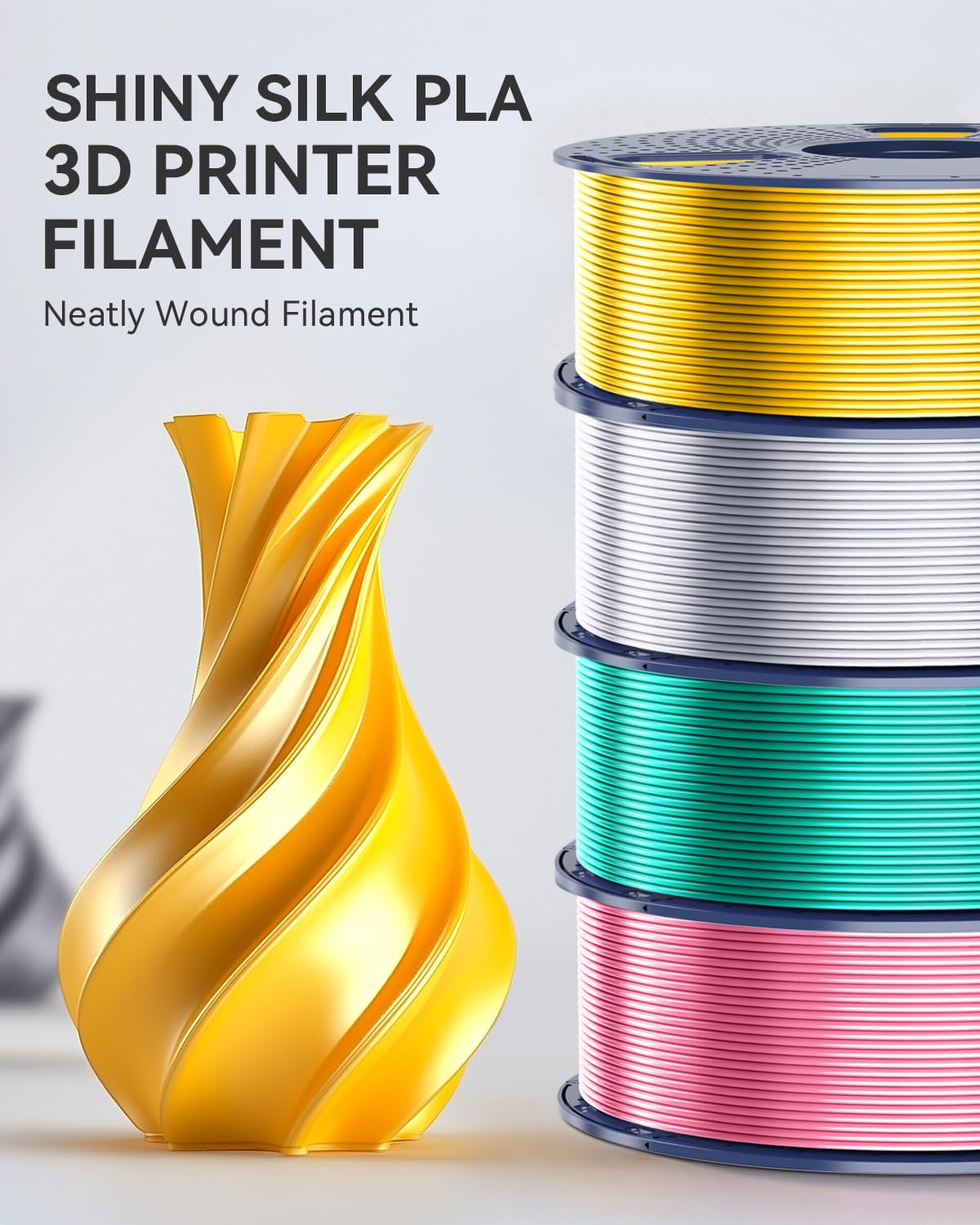 SUNLU 3D Printer Silk Filament,Shiny Silk PLA Filament 1.75mm, Smooth Silky Surface, Great Easy to Print for 3D Printers, Dimensional Accuracy +/- 0.02mm, Silk Light Gold 1KG